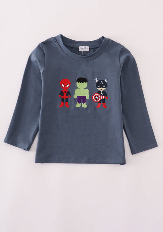 Navy Character Embroidery Boy’s Top
