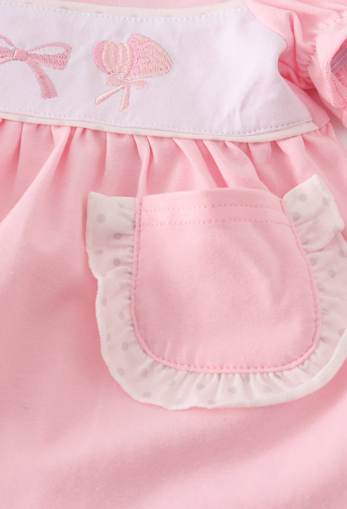 Pink Bow Embroidery Girl’s Bloomer Set