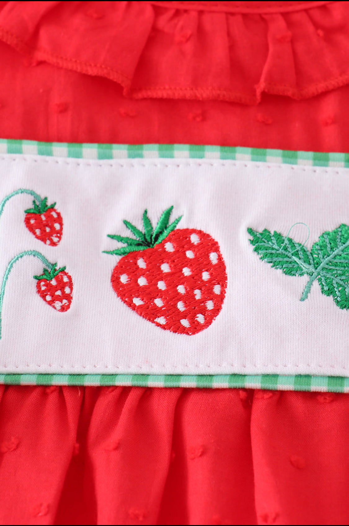 Red Strawberry Embroidery Swiss Dot Girl’s Short Set