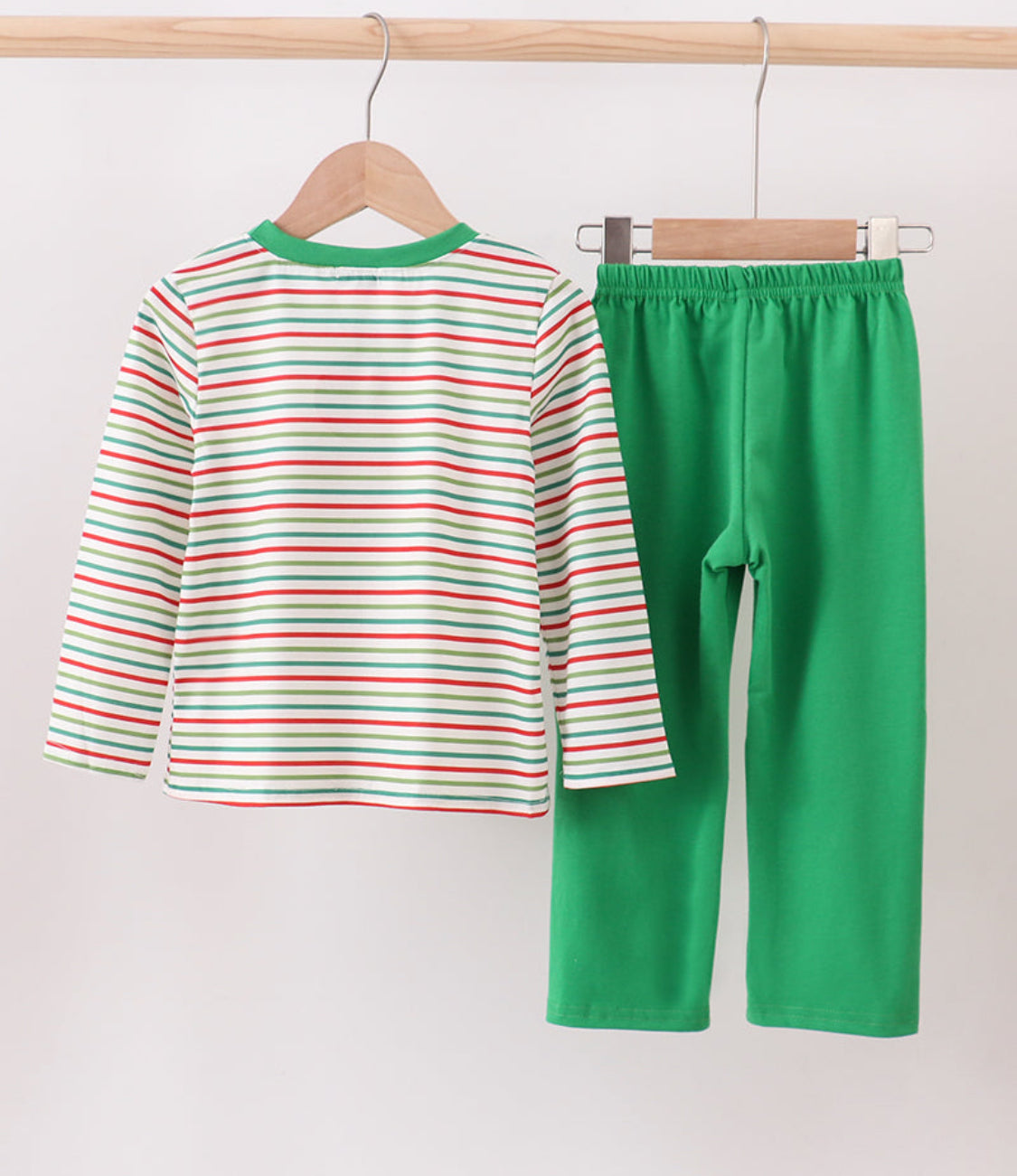 Green Santa Claus Appliqué Boy’s Pants Set