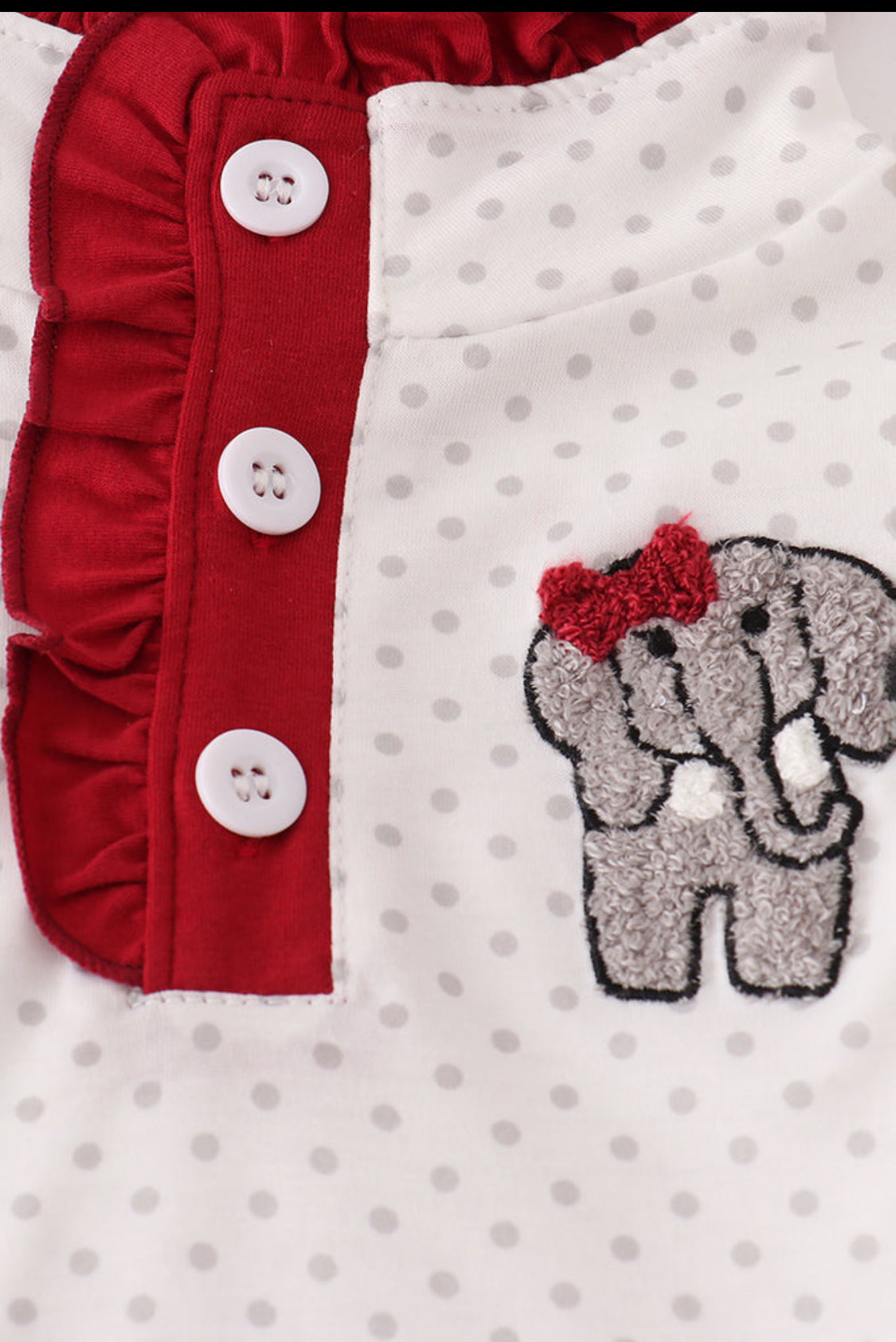 Alabama Polka Dot Elephant French Knot Ruffle Girl’s Pants Set