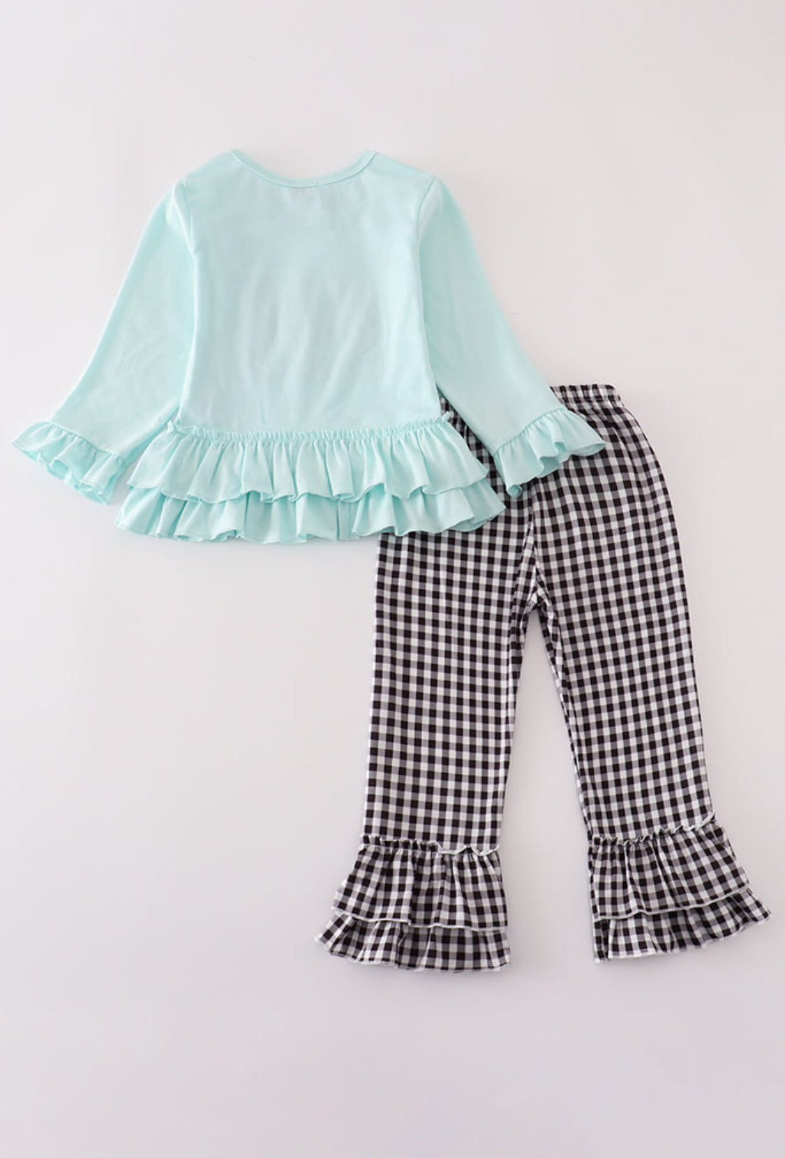 Blue GOING TO THE ZOO Embroidery Ruffle Girl’s Pants Set