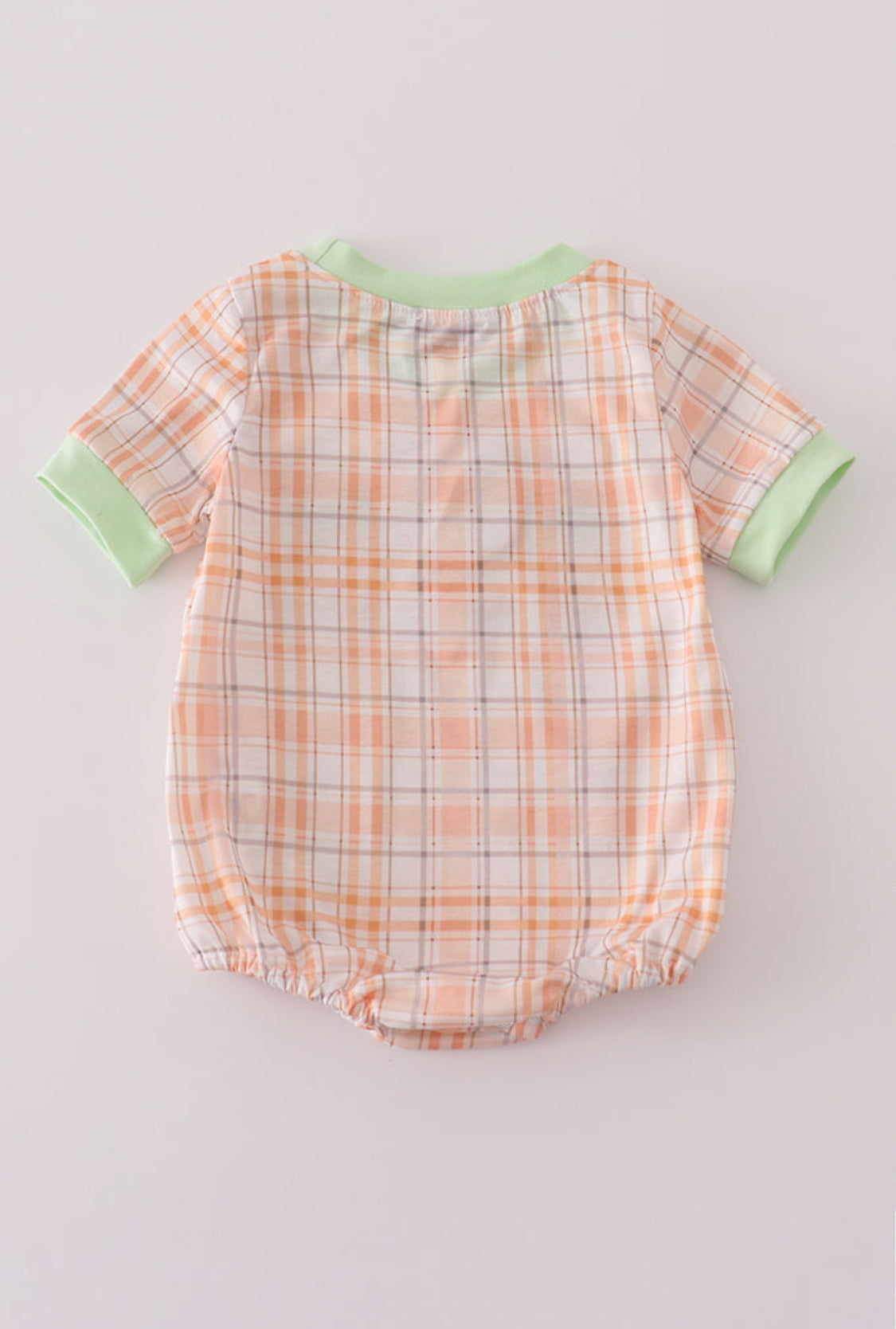 Orange Pumpkin Embroidery Plaid Boy’s Bubble