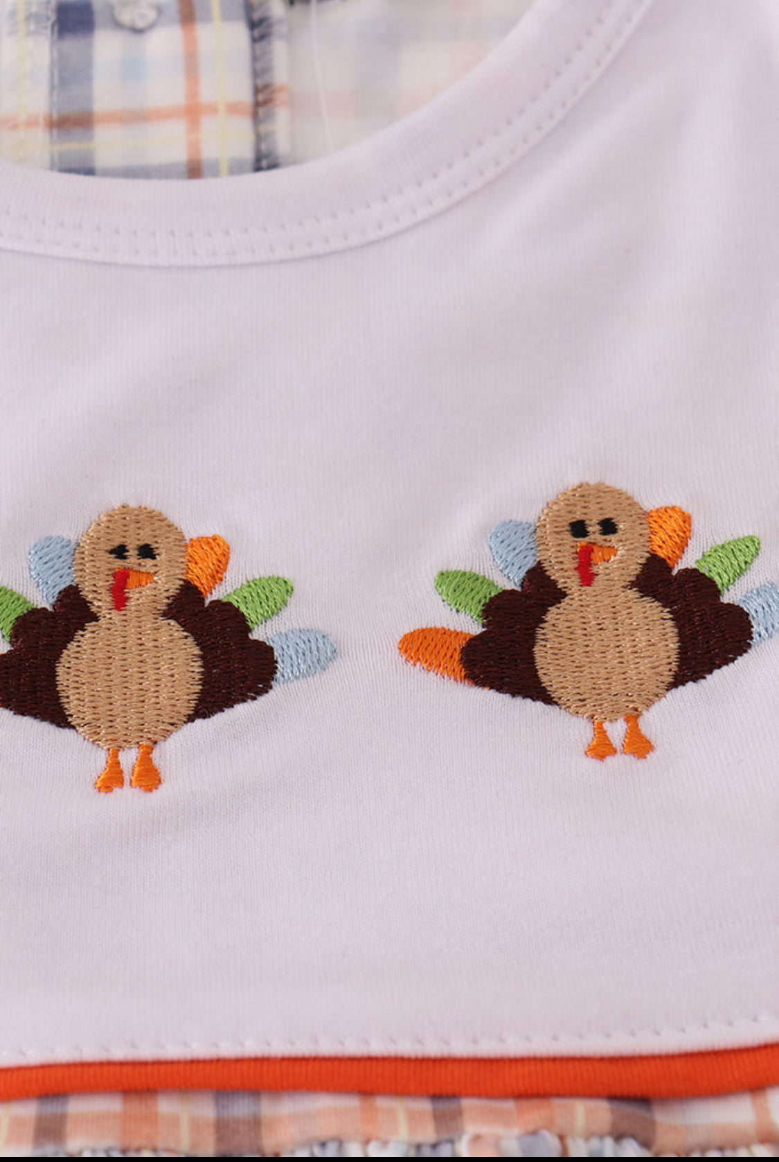Orange Turkey Embroidery Plaid Ruffle Girl’s Pants Set