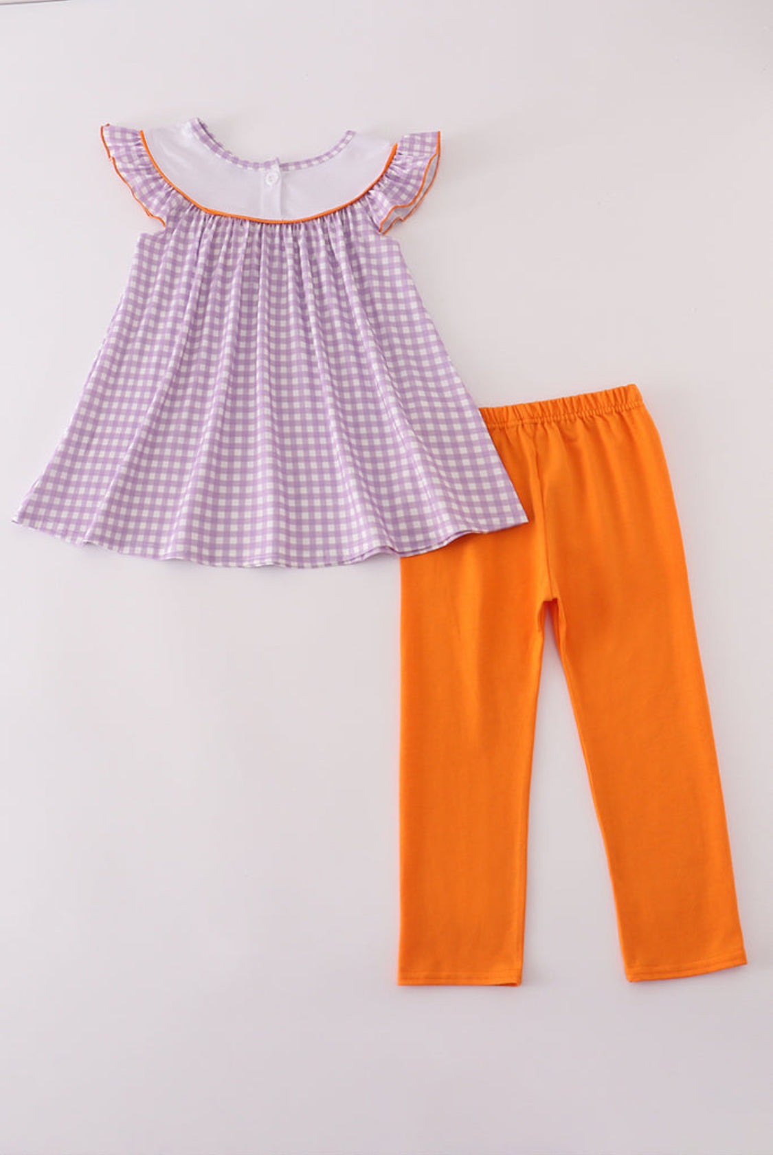 Purple Halloween Pumpkin Ghost Embroidery Girl’s Pants Set