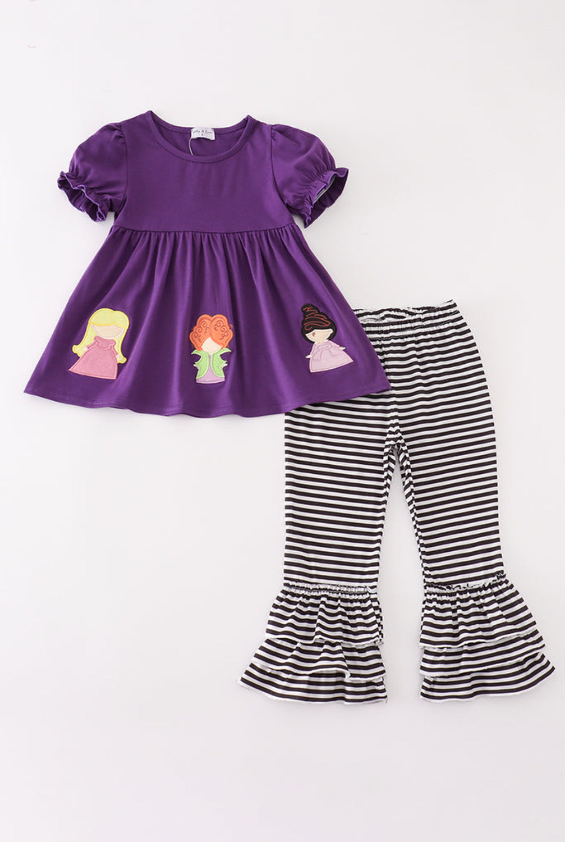 Purple Halloween Witch Appliqué Girl’s Pants Set