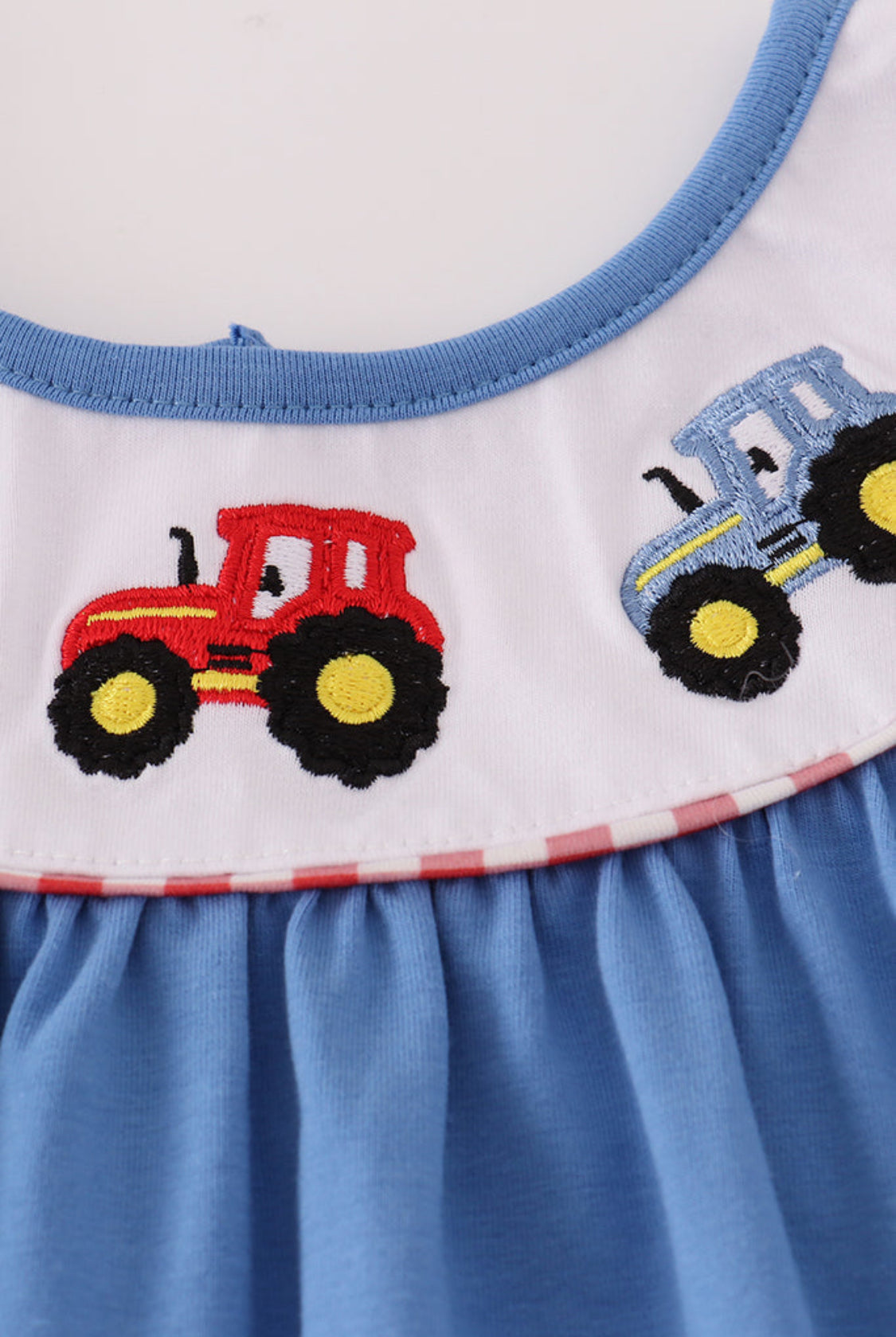 Blue Tractor Embroidery Ruffle Girl’s Pant Set
