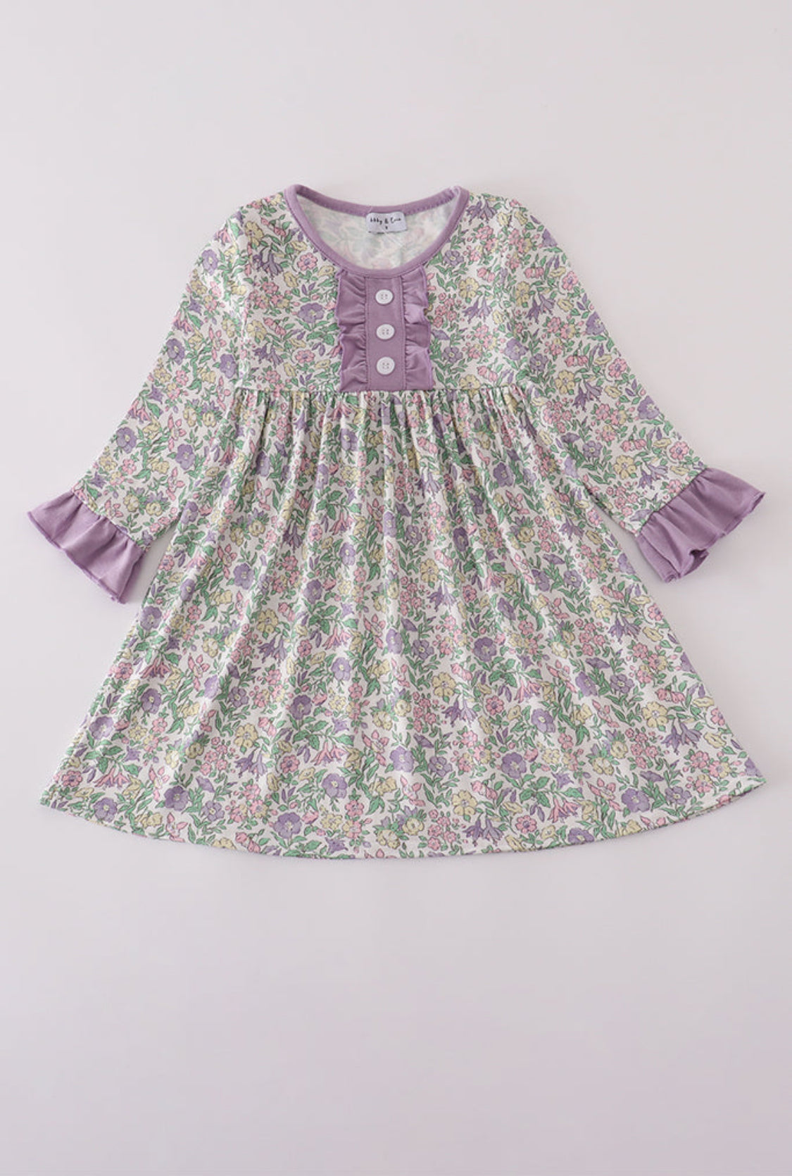 Purple Floral Print Ruffle Dress