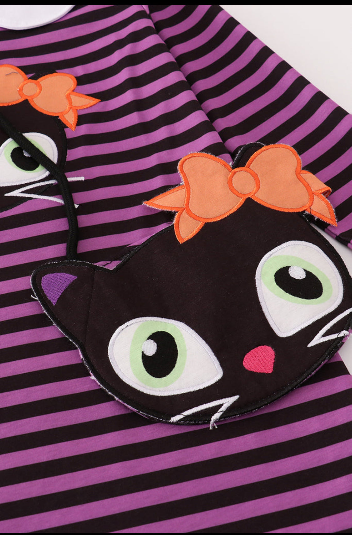 Purple Halloween Cat Stripe Dress 2 PC Set