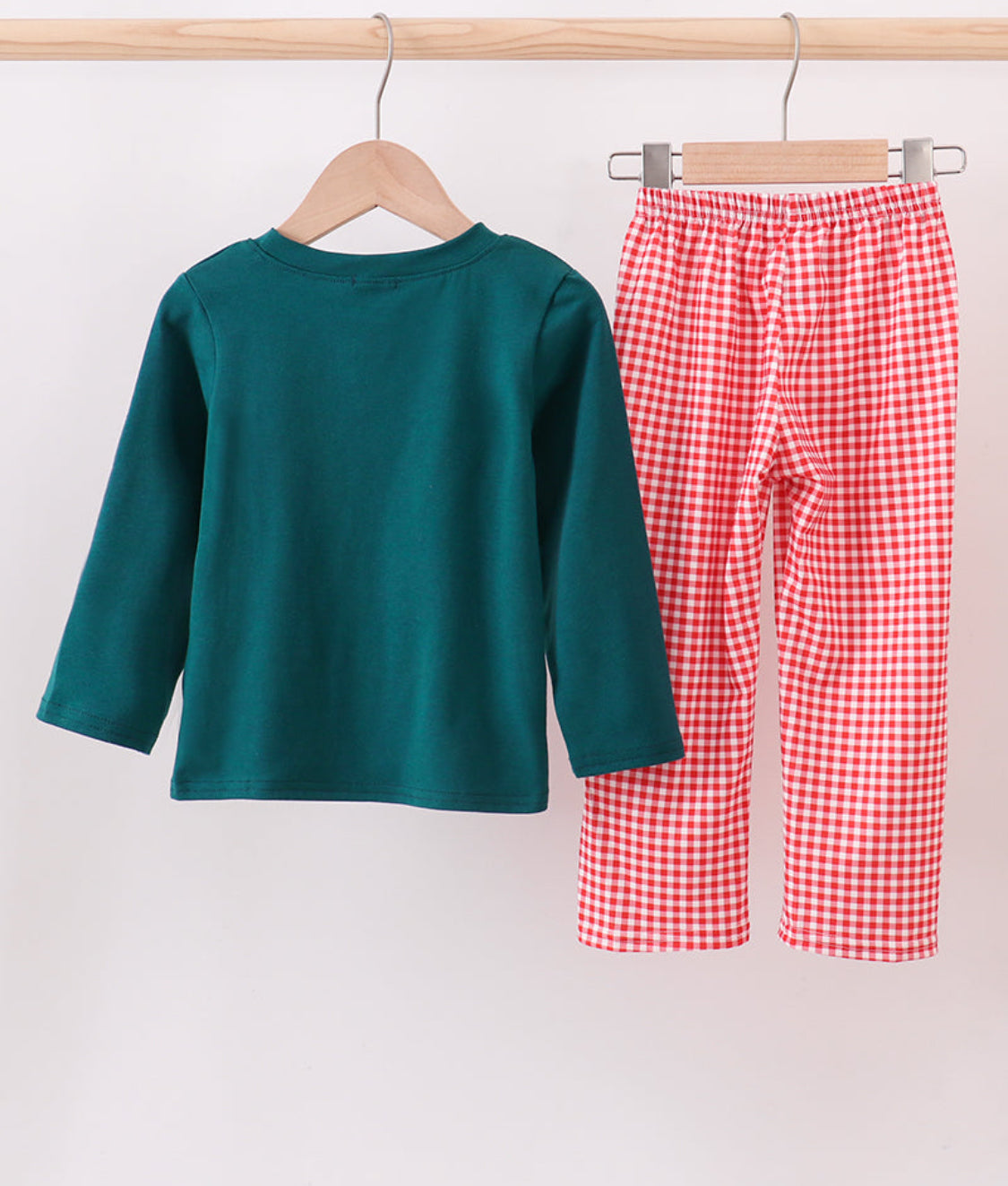 Green Christmas Santa Claus Embroidery Boy’s Pants Sets