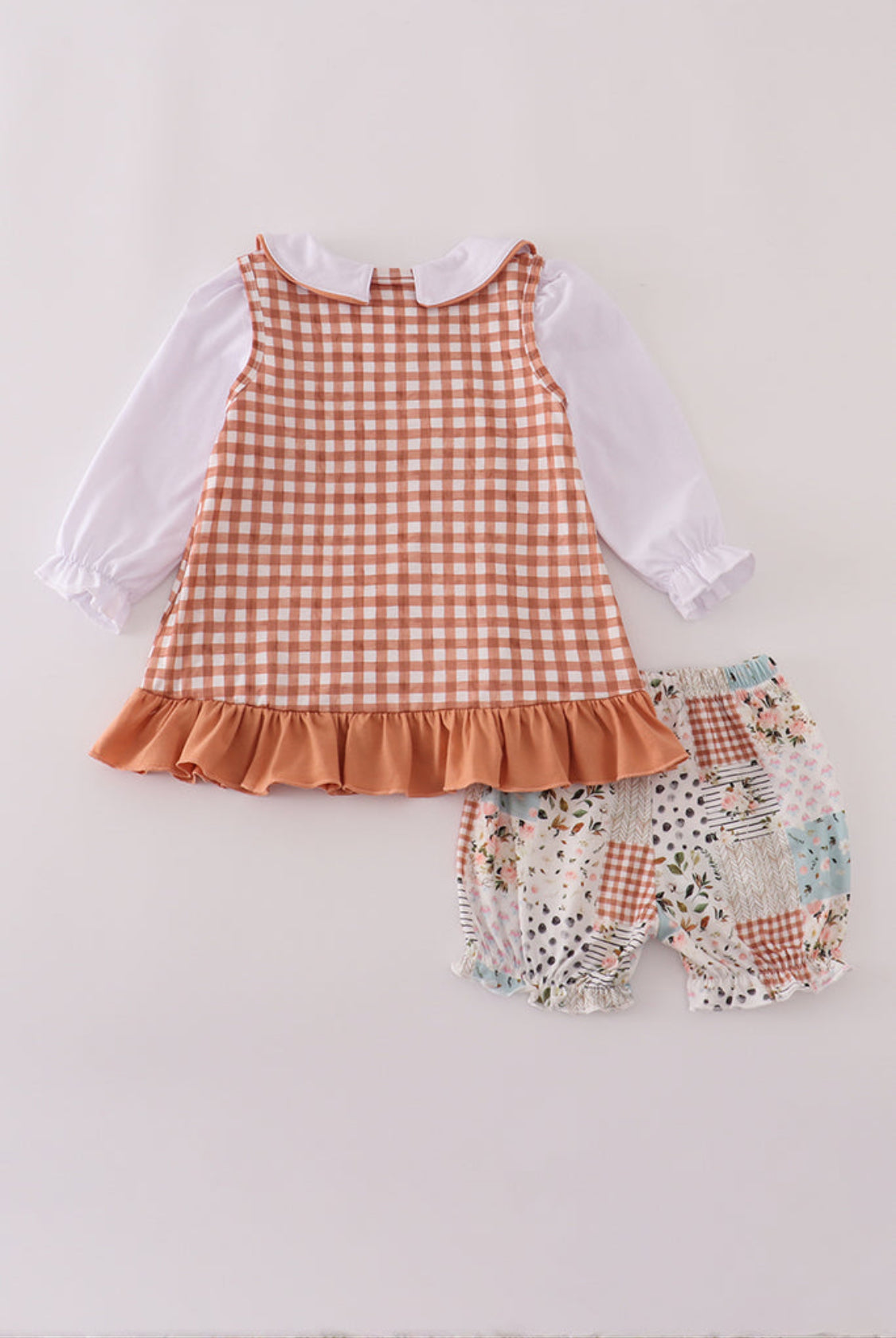 Fall Floral Print Turkey Pumpkin Embroidery Girl’s 3PC Bloomer Set
