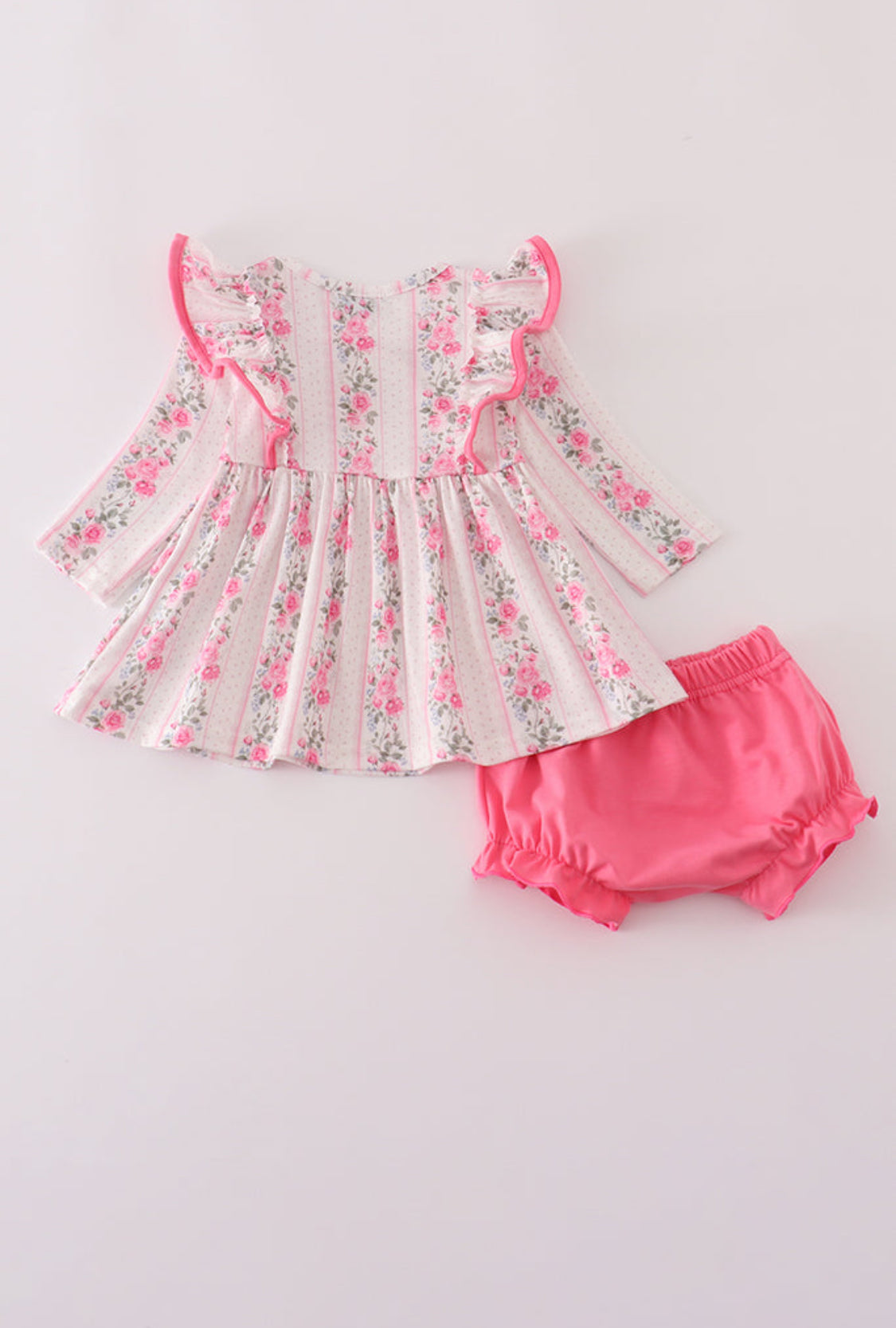 Pink Floral Print Ruffle Girl’s Bloomer Set