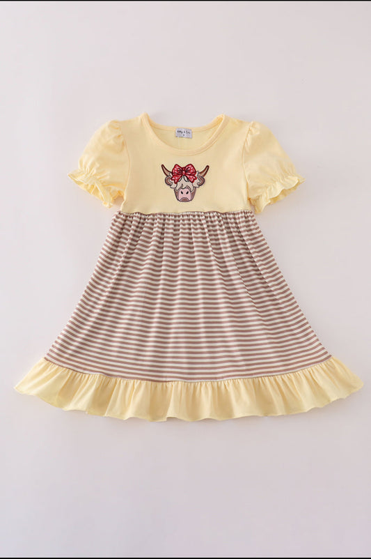 Highland Cow Appliqué Ruffle Dress