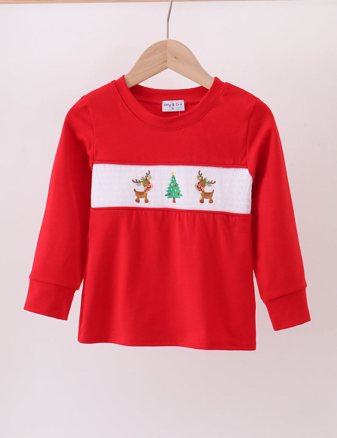 Red Christmas Tree Reindeer Smocked Top