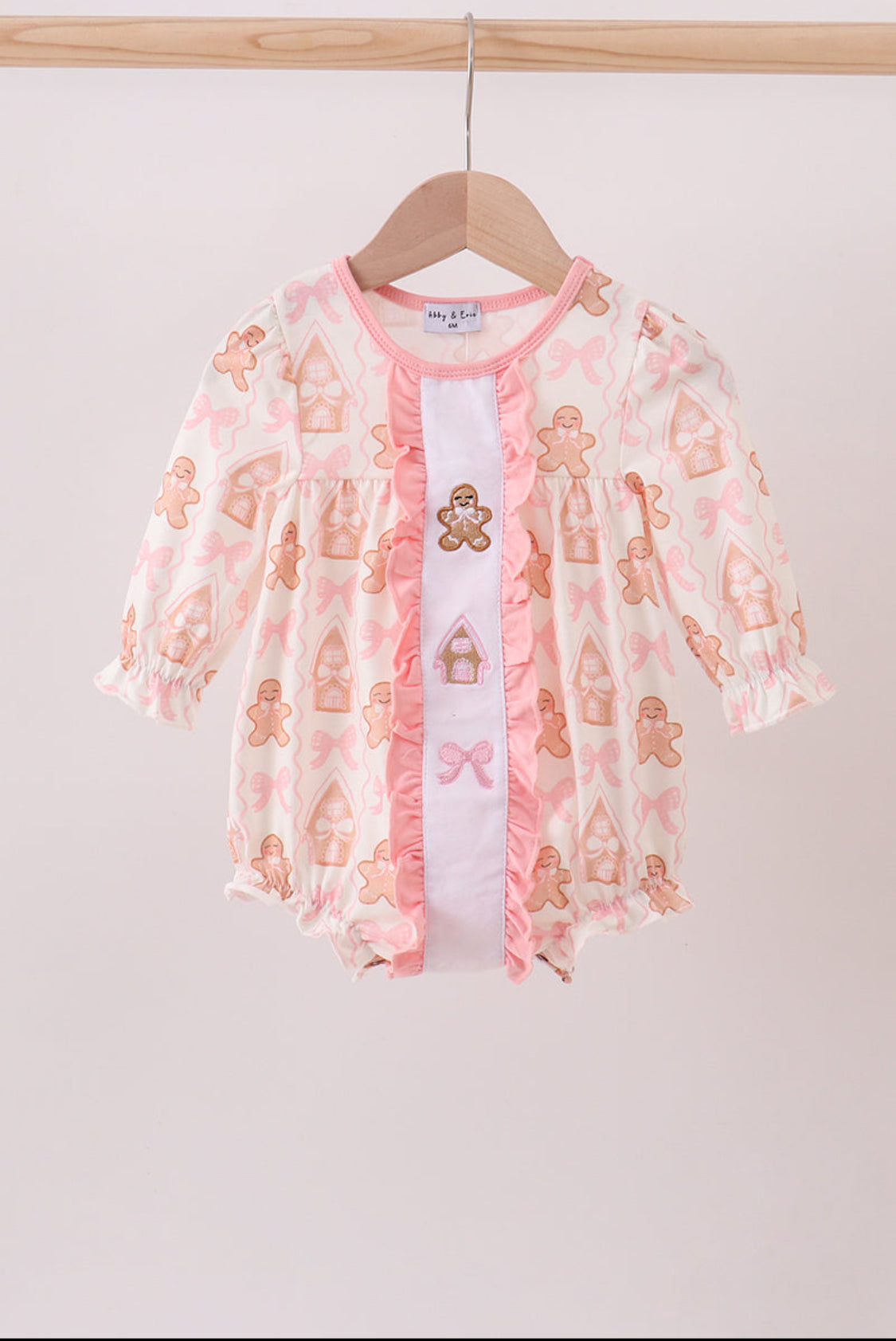 Pink Gingerbread Embroidery Ruffle Girl’s Bubble