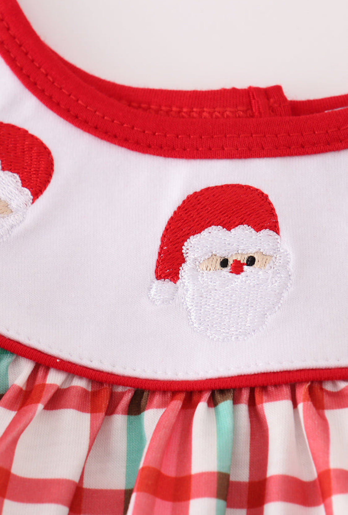 Red Santa Claus Embroidery Plaid Girl’s Bloomer Set