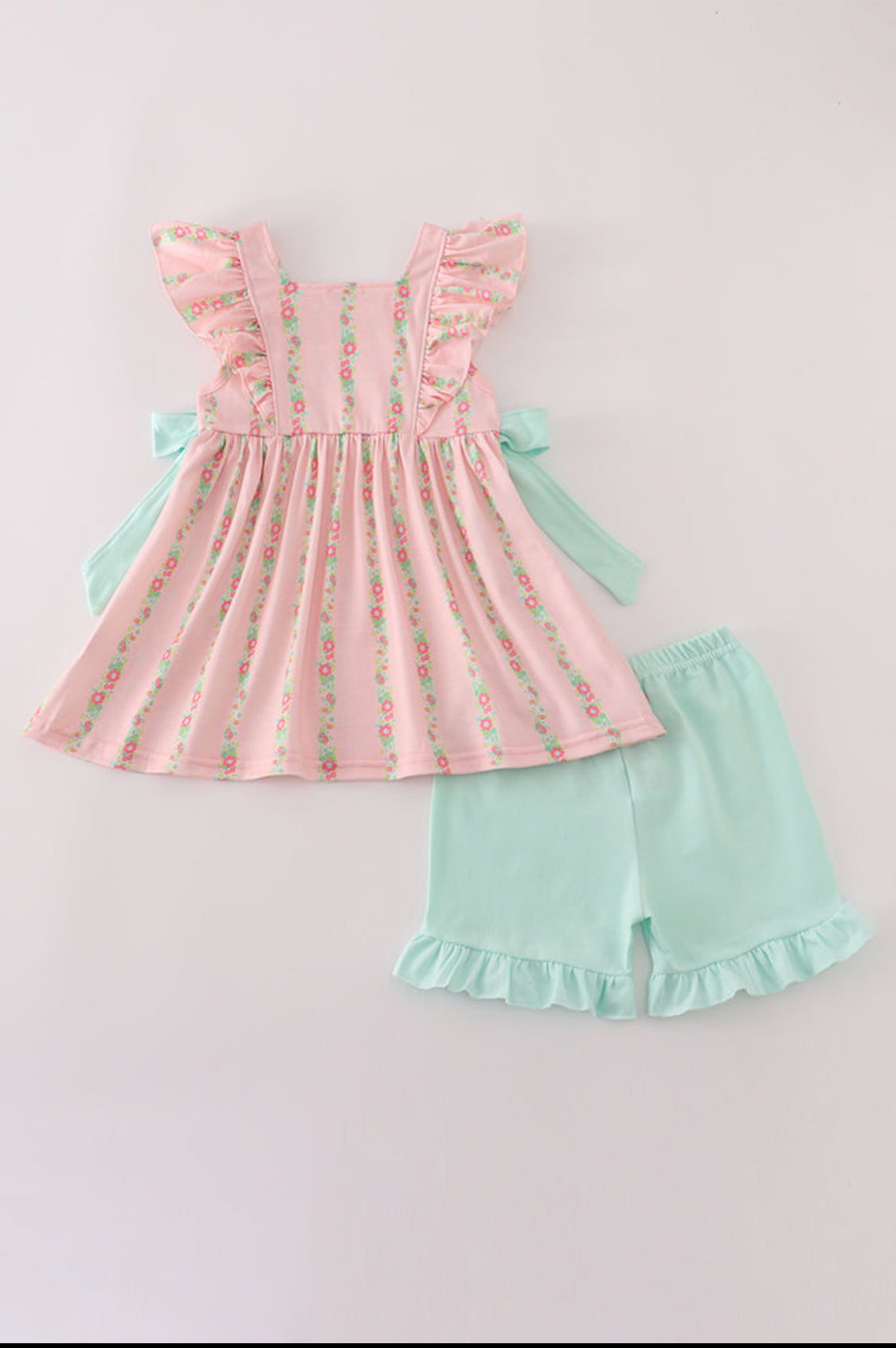 Pink Floral Ruffle Girl’s Shorts Set