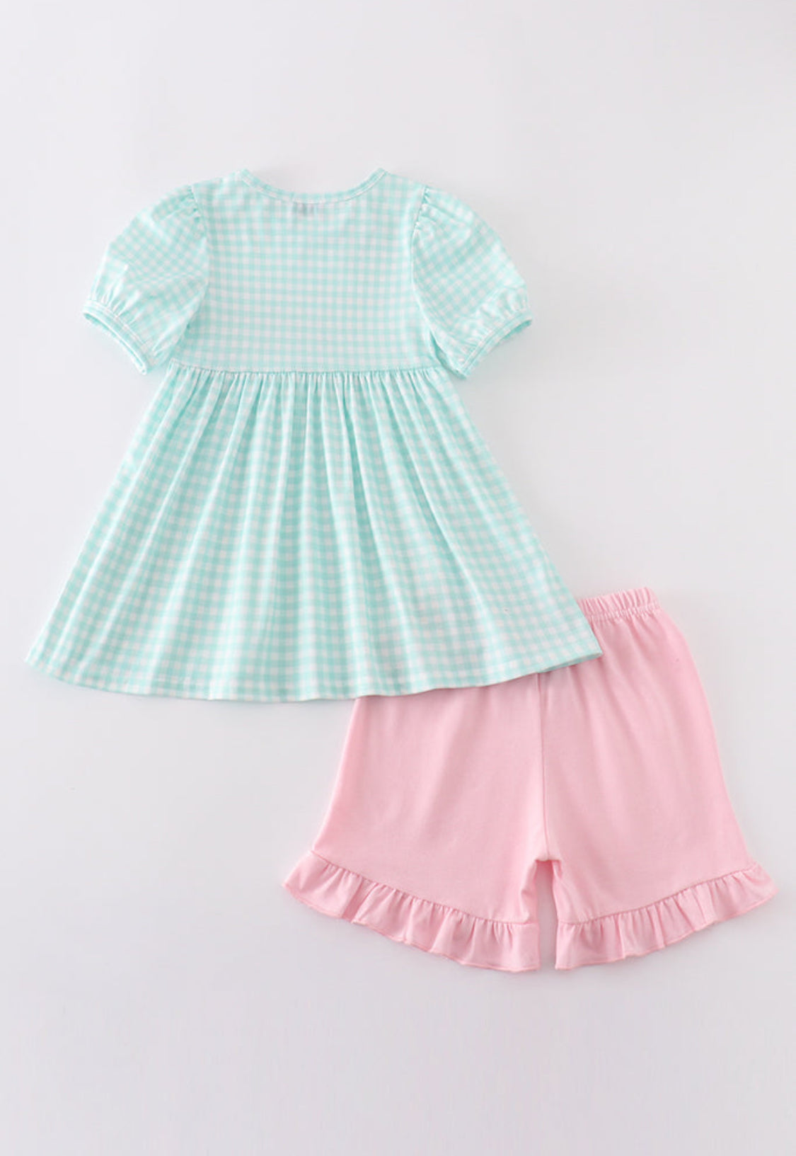 Blue Princess Embroidery Gingham Girl’s Short Set