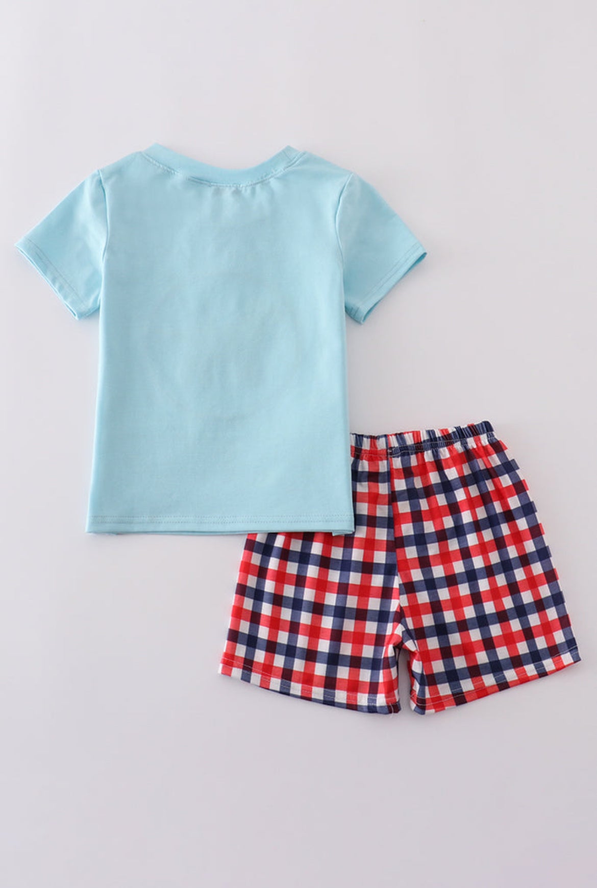 Blue Puppy Gingham Appliqué Boy’s Short Set.