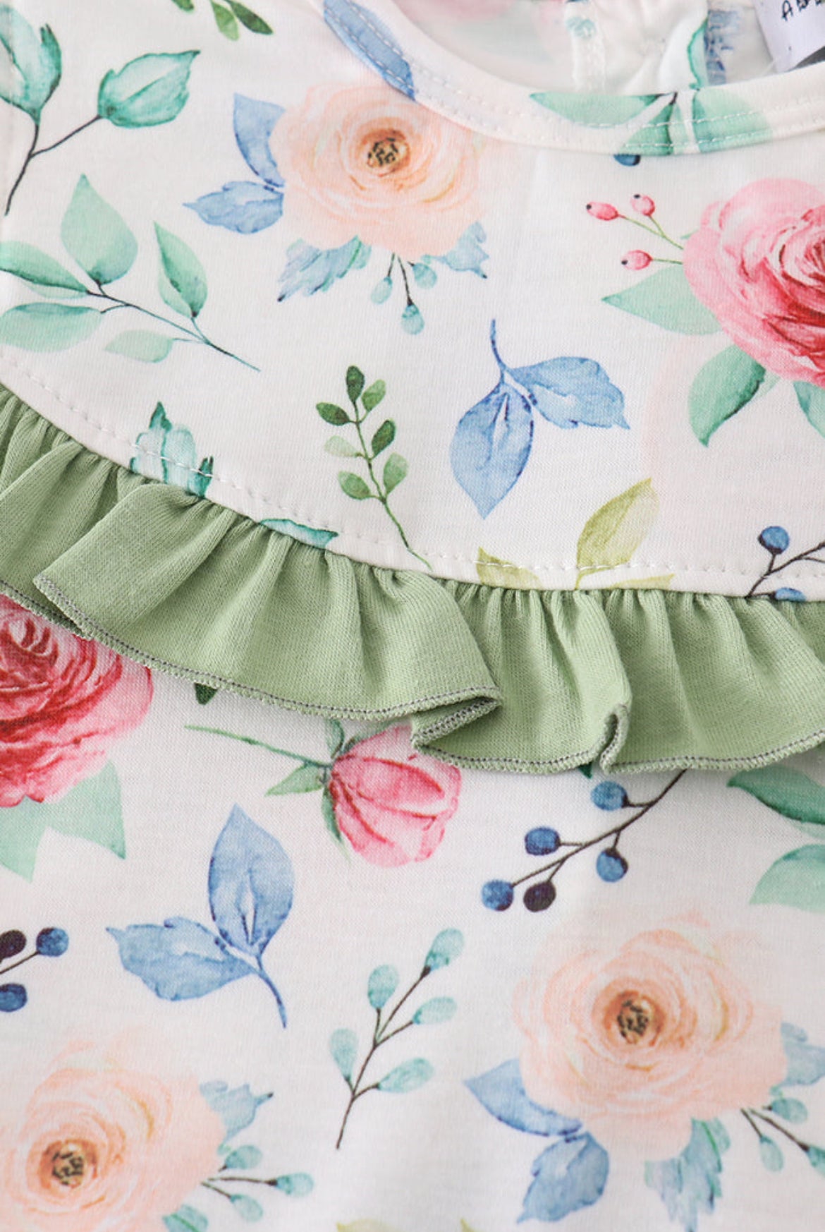Green Garden Rose Girl’s Bloomer Set