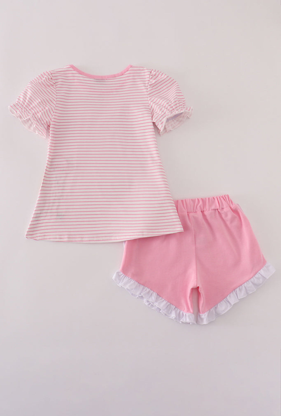 Pink Stripe Buffalo Appliqué Ruffle Girl’s Shorts Set