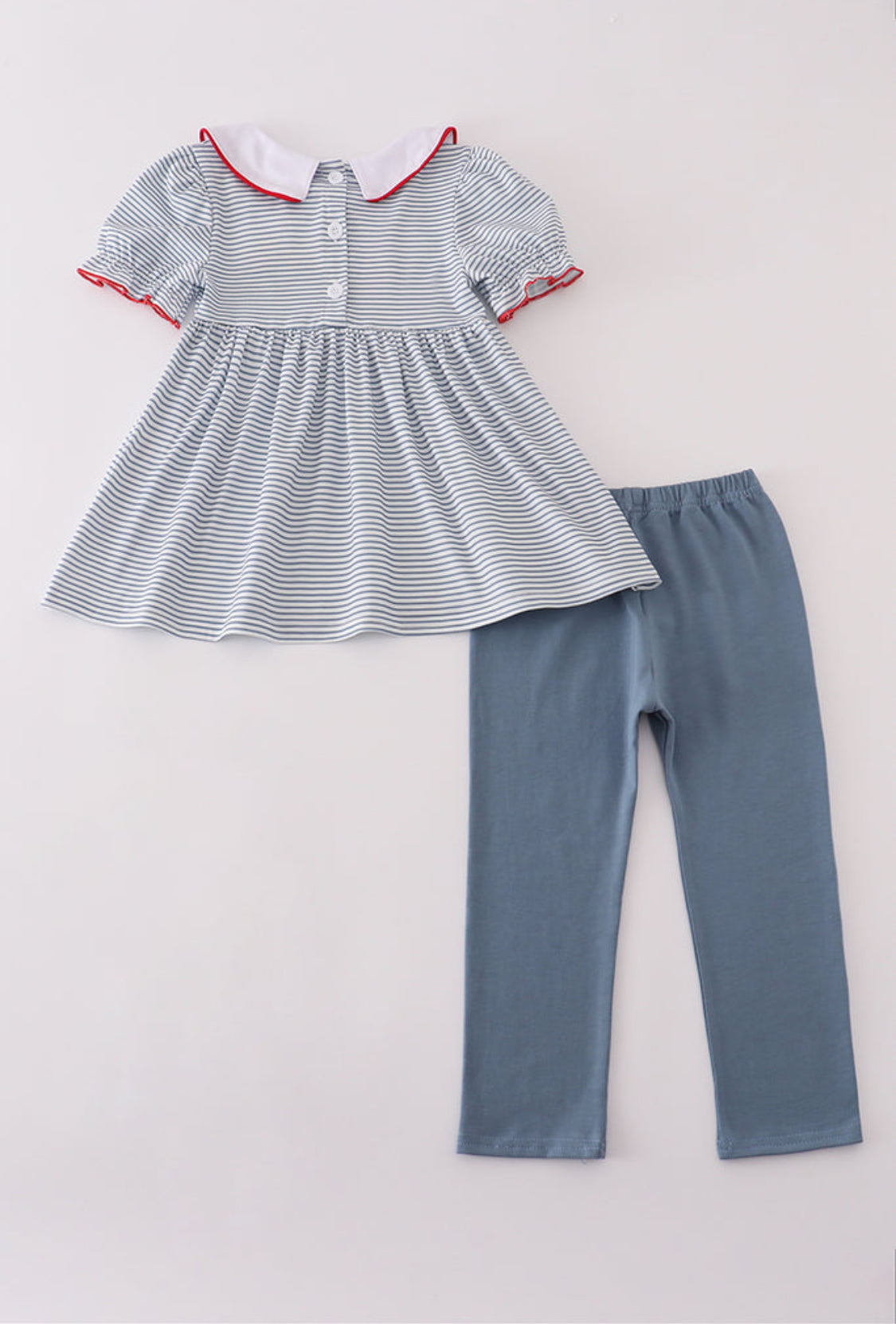 Blue Princess Embroidery Stripe Girl’s Pants Set