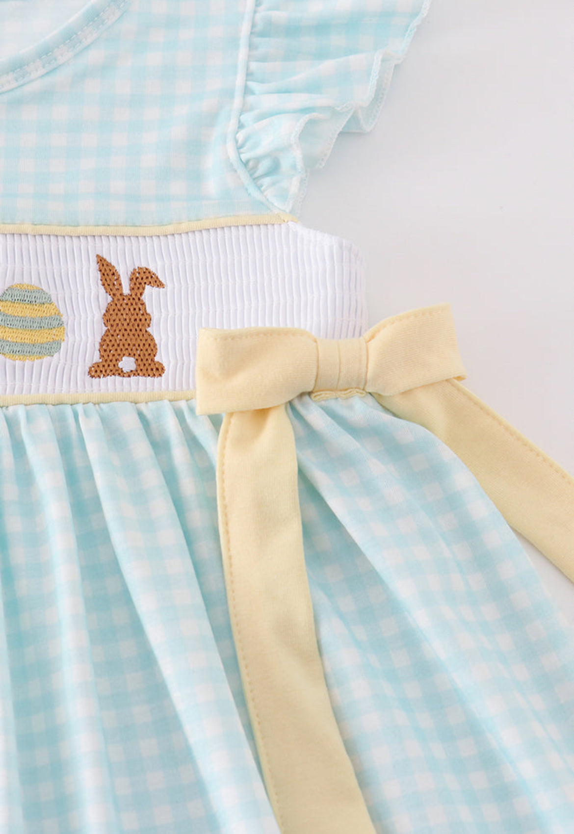Girl’s Blue Bunny Embroidered Smocked Dress