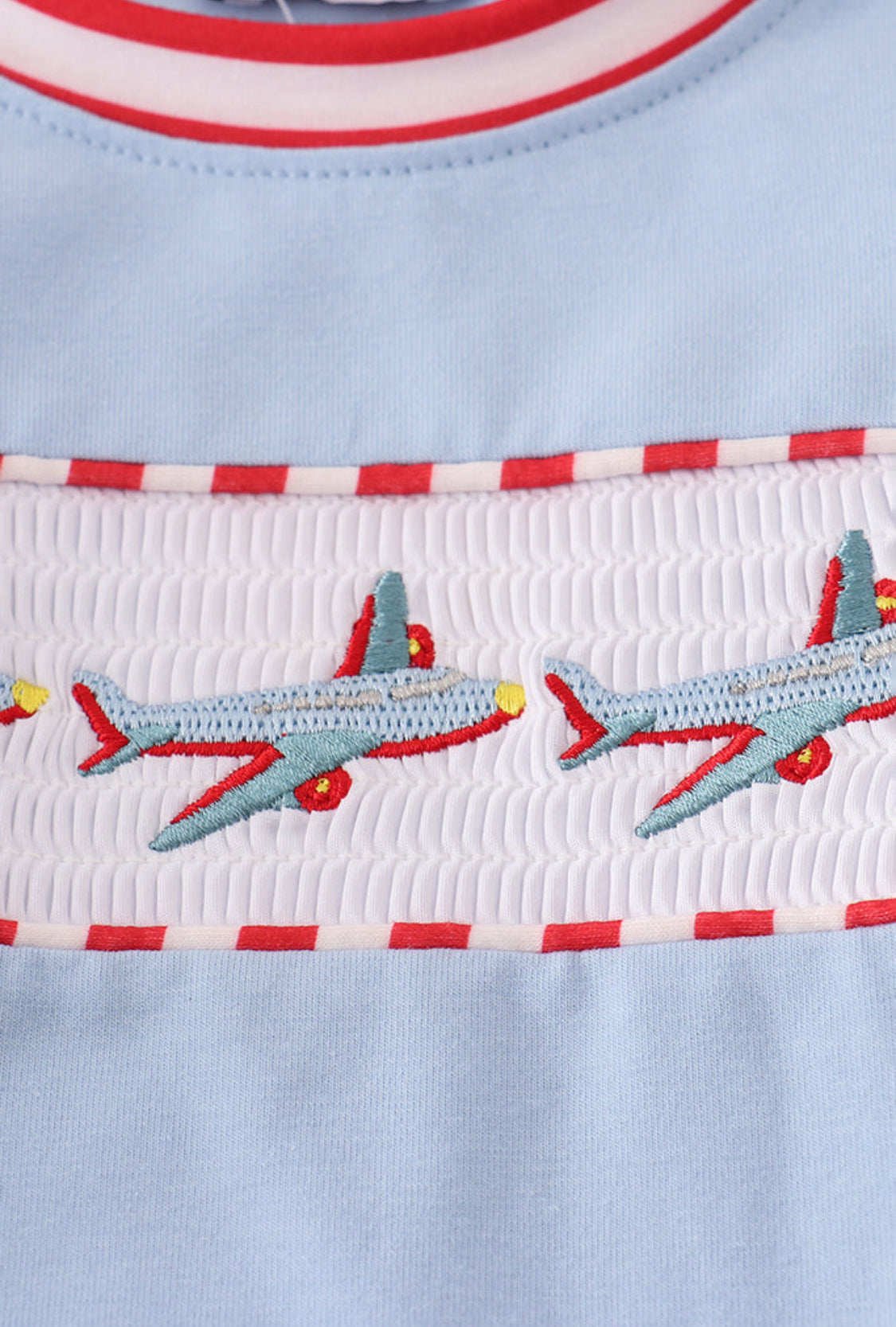 Blue Airplane Embroidery Stripe Boy’s Pants Set