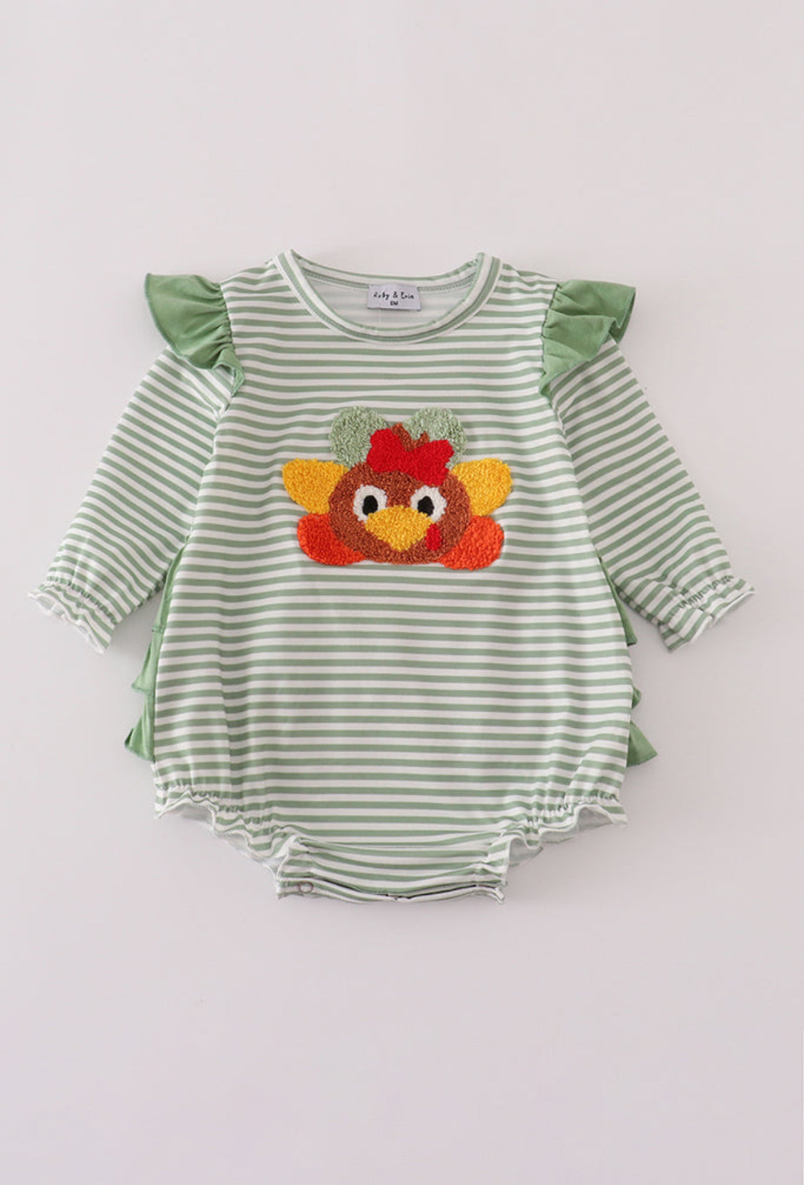 Green Turkey French Knot Stripe Ruffle Girl’s Bubble