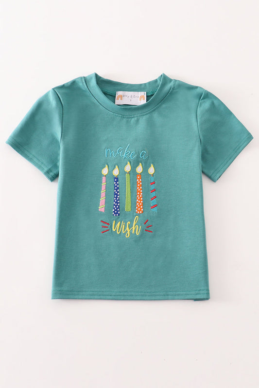 Green Happy Birthday Embroidery Boy’s Top