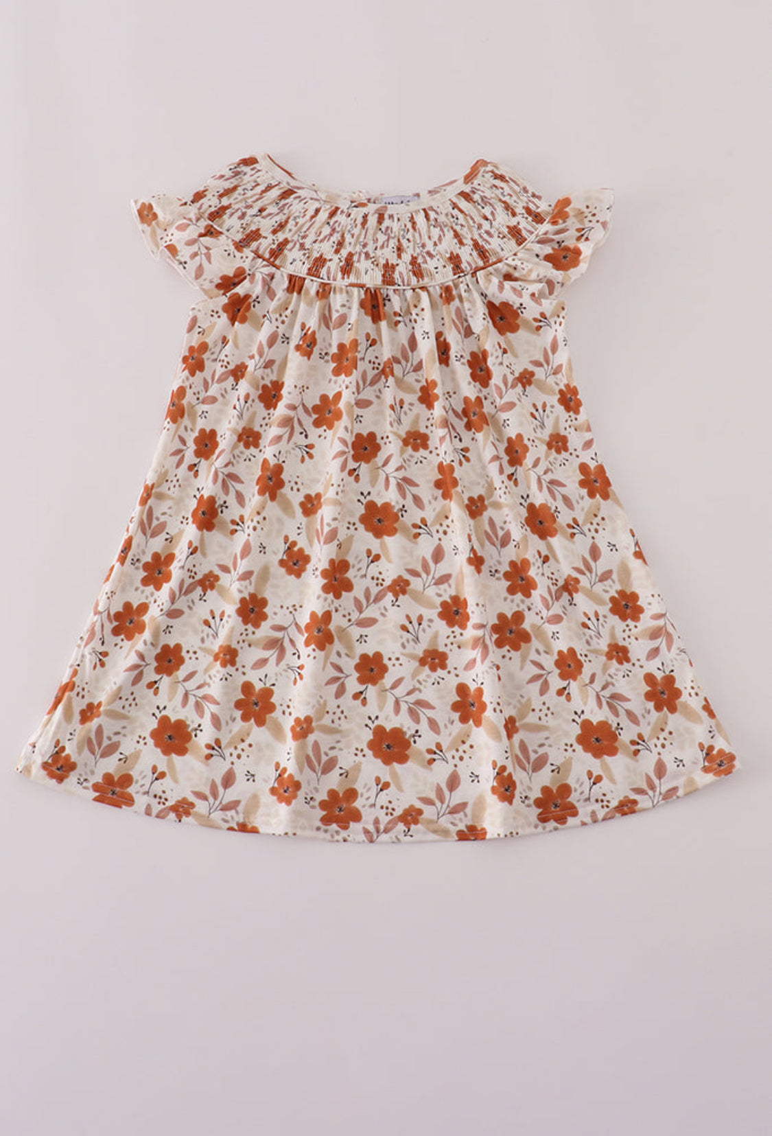 Fall Floral Print Smocked Ruffle Dress