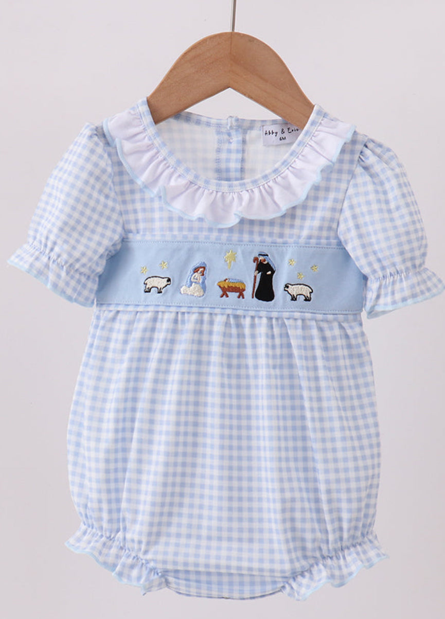 Blue Nativity Embroidery Girl’s Bubble