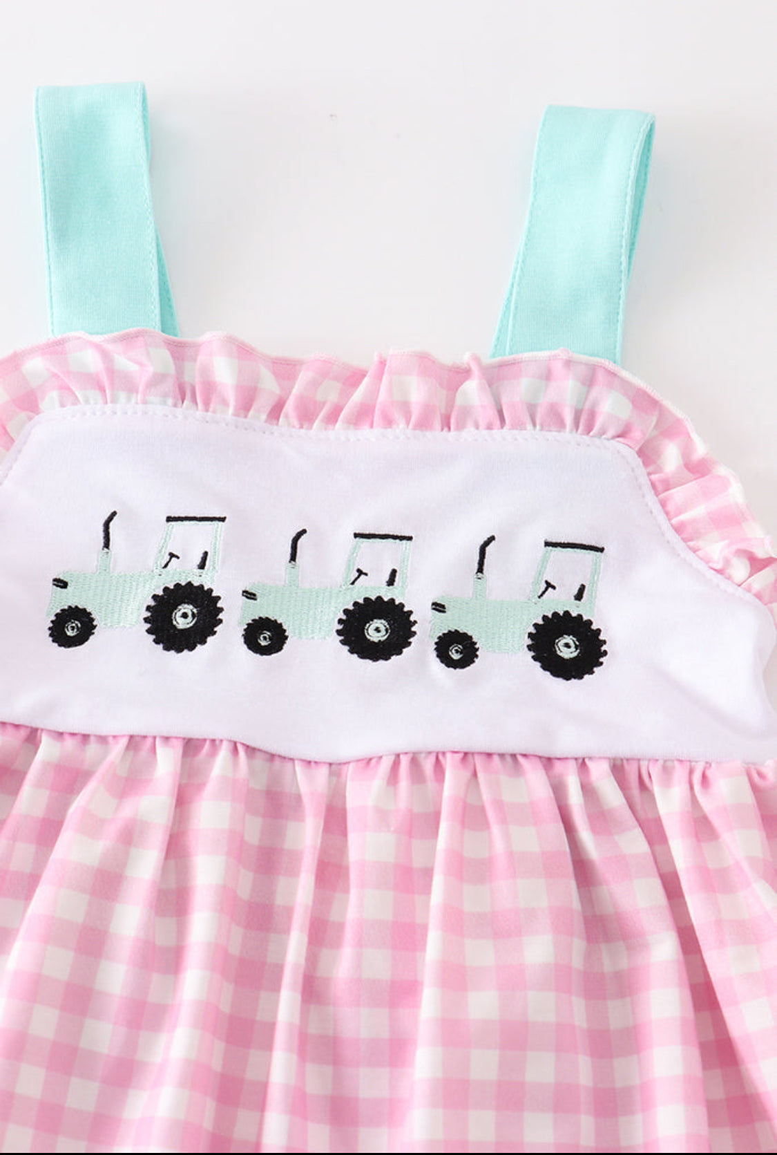 Pink Tractor Embroidery Plaid Girl’s Set