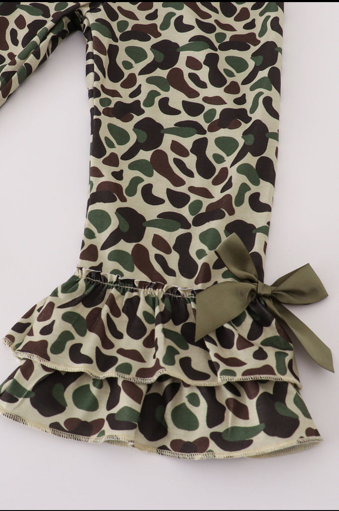 Sage Camouflage Turkey Applique Ruffle Girl’s Pants Set