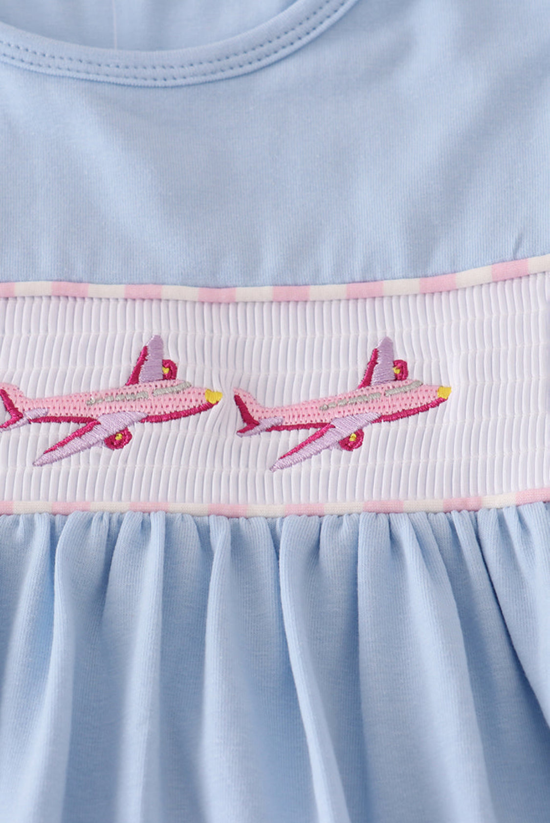 Blue Airplane Embroidery Stripe Ruffle Girl’s Pant Set