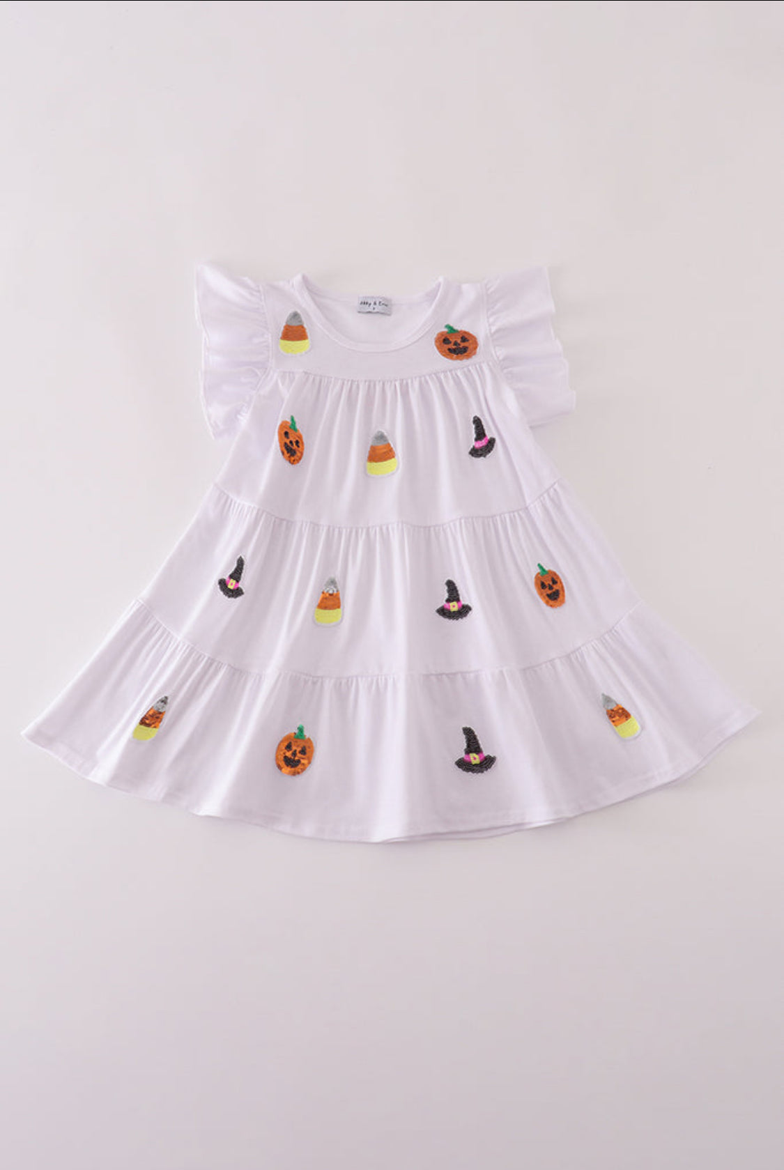White Ghost Witch Pumpkin Sequin Ruffle Dress