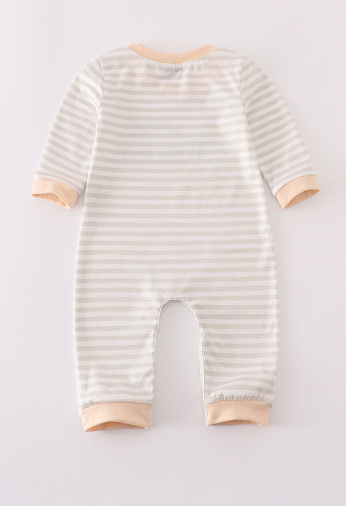 Cream Excavator Appliqué Stripe Boy’s Romper