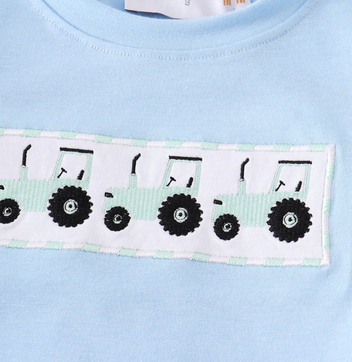Blue Tractor Embroidery Boy Set