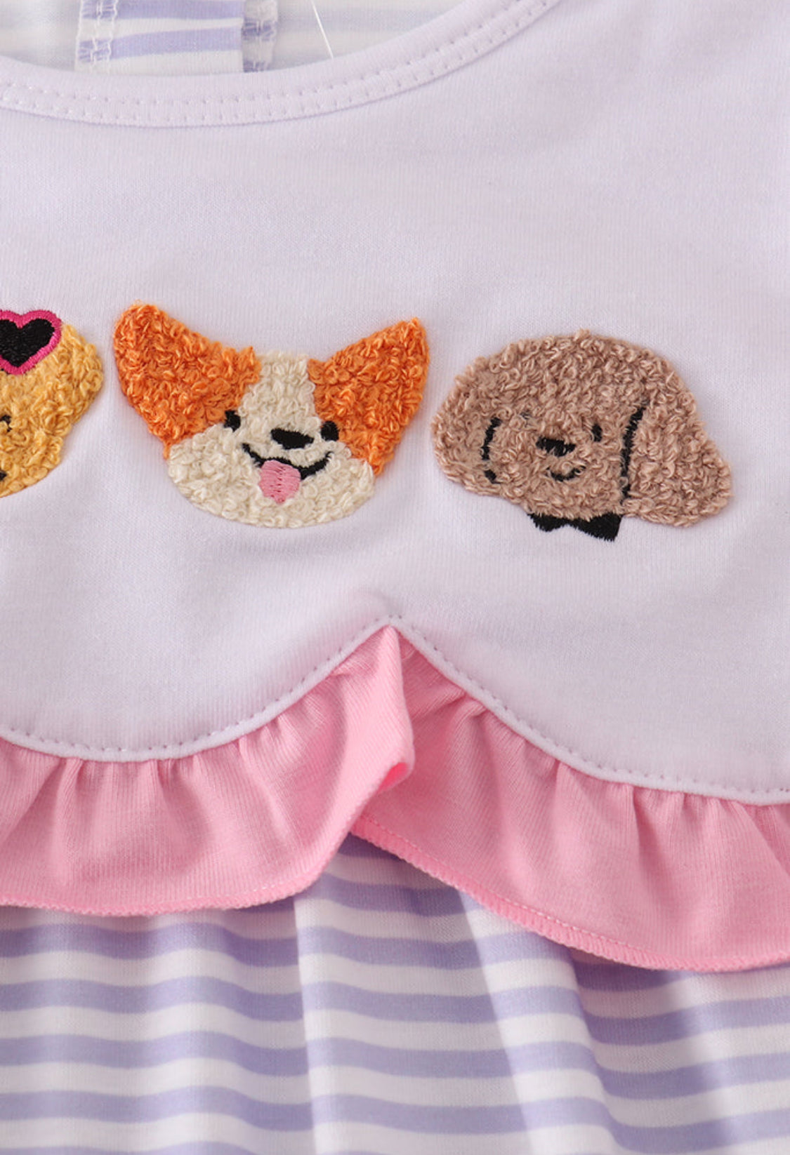 Purple Puppy French Knot Stripe Dress