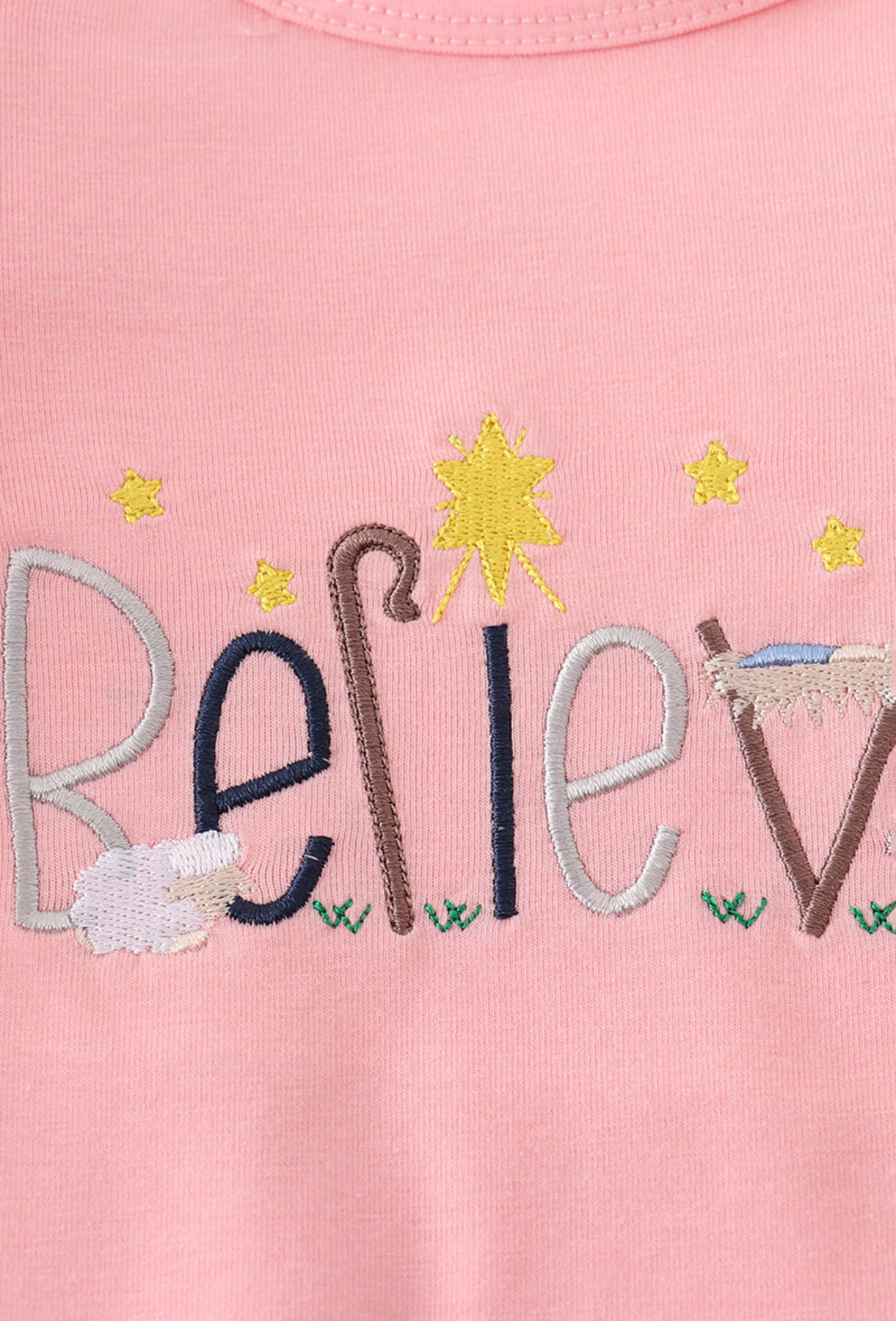 Pink BELIEVE Embroidery Ruffle Girl’s Top