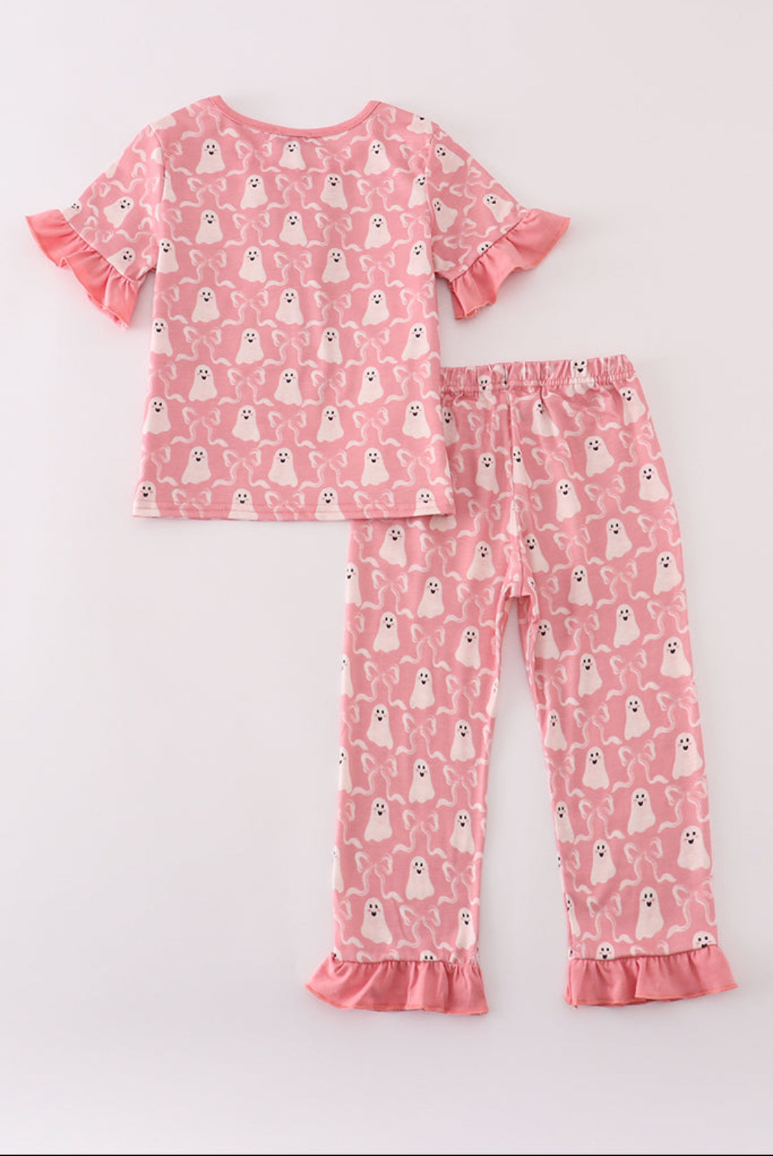 Halloween Ghost Print Ruffle Girl’s Pajama Set