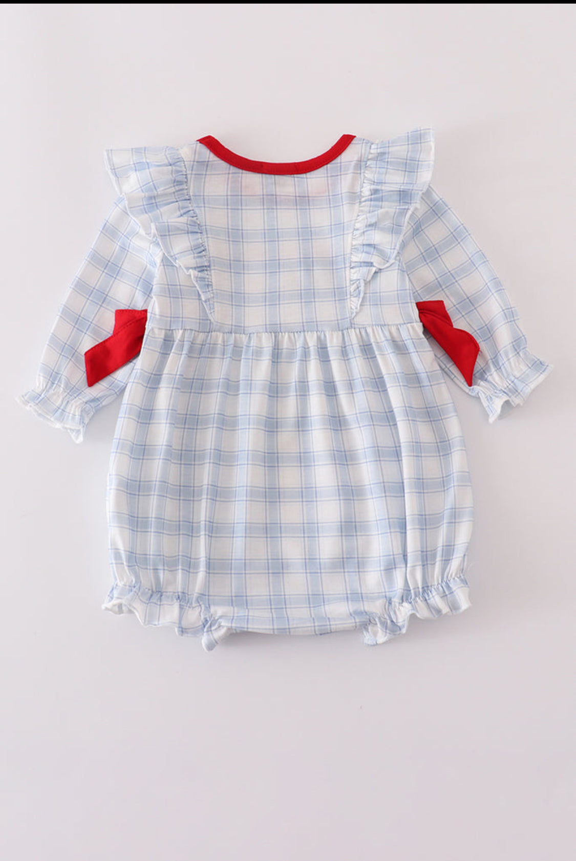 Blue Farm Embroidery Plaid Ruffle Girl’s Bubble