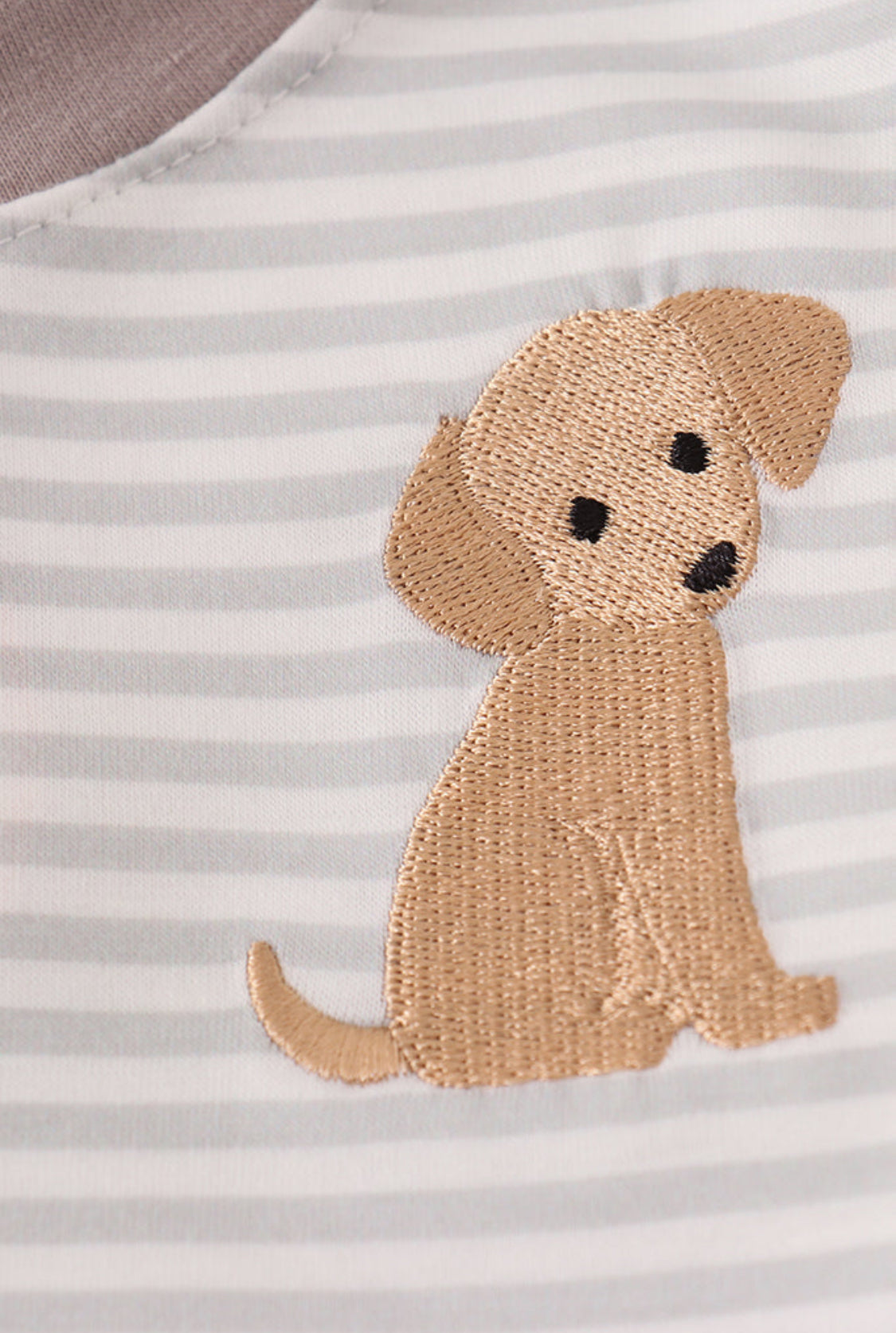 Grey Puppy Embroidery Stripe Boy’s Top