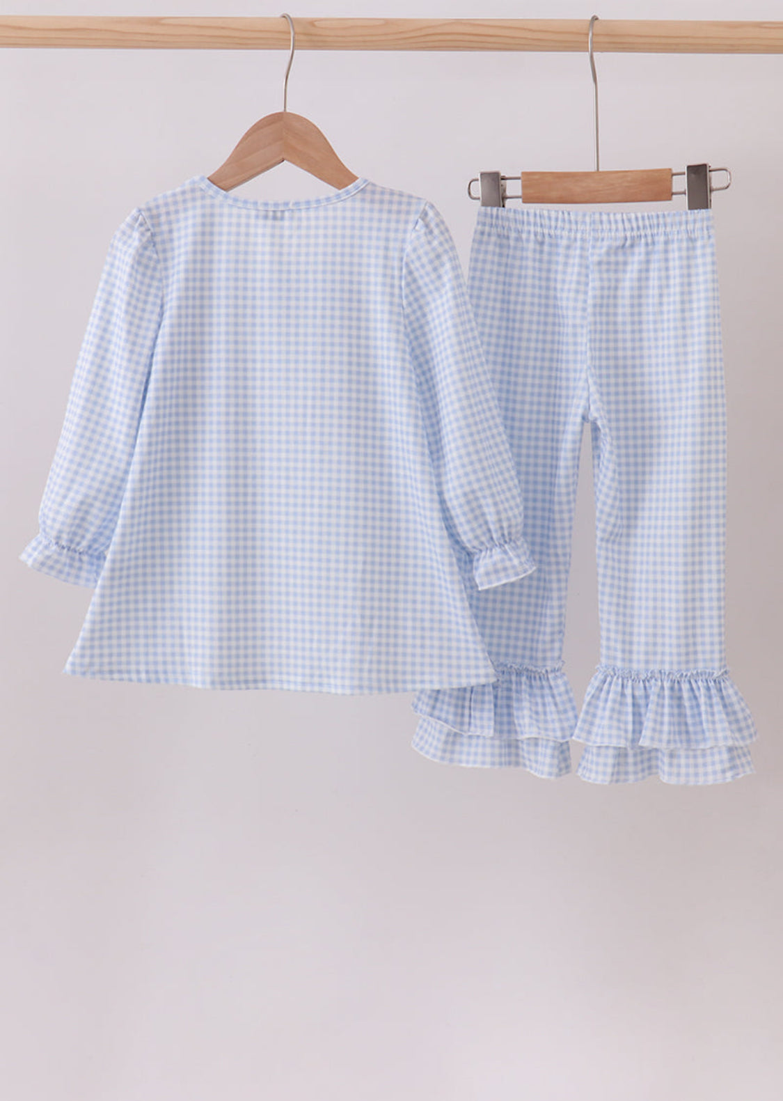 Blue Santa Claus Embroidery Ruffle Pants Set