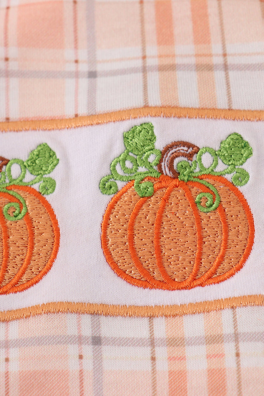 Orange Pumpkin Embroidery Plaid Boy’s Bubble