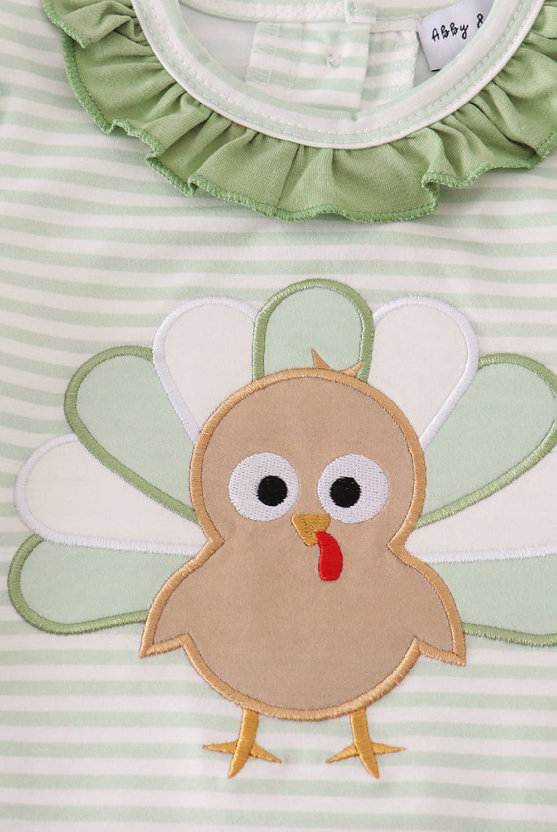 Sage Turkey Appliqué Stripe Ruffle Girl’s Bubble
