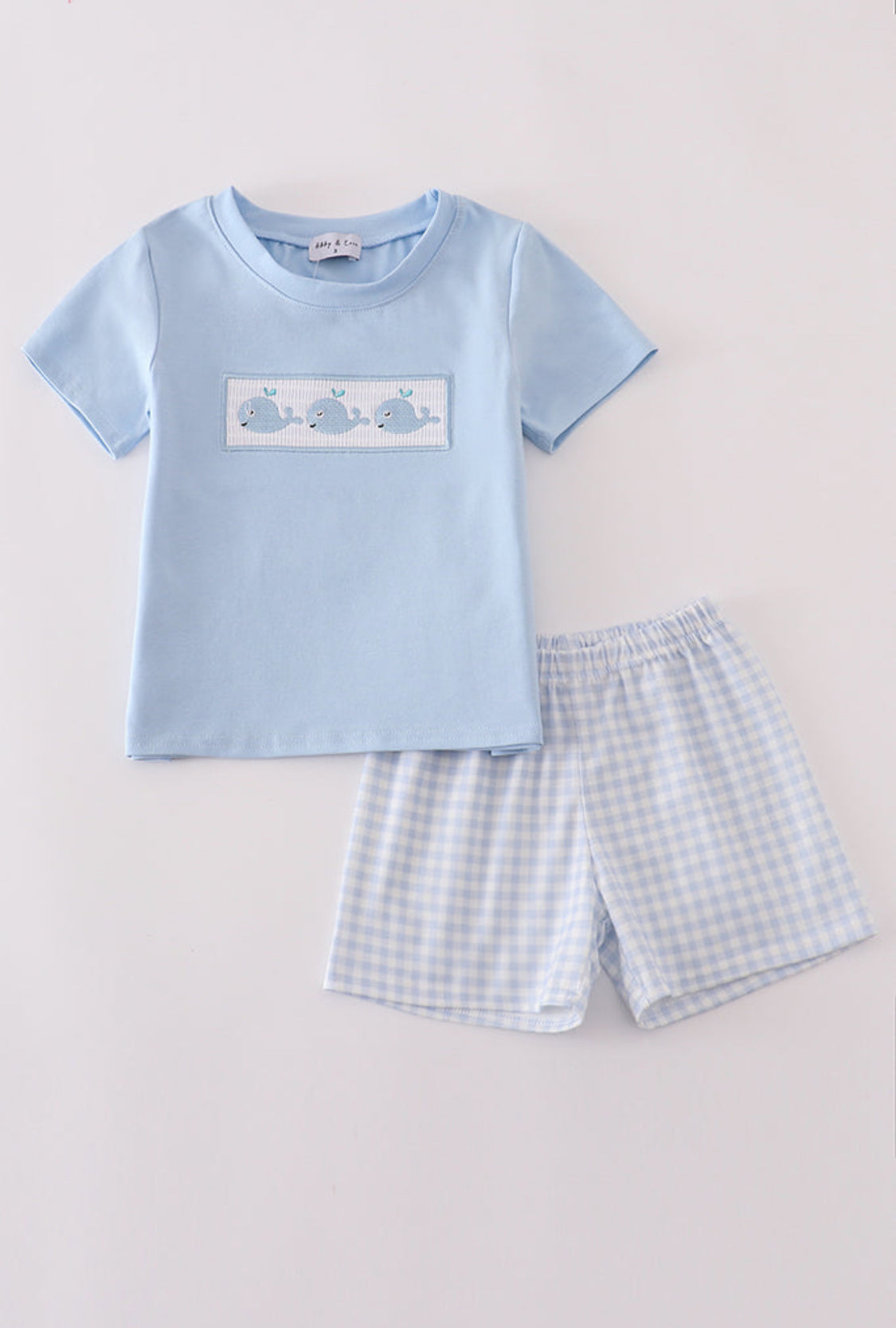 Blue Whale Embroidery Smocked Boy’s Shorts Set