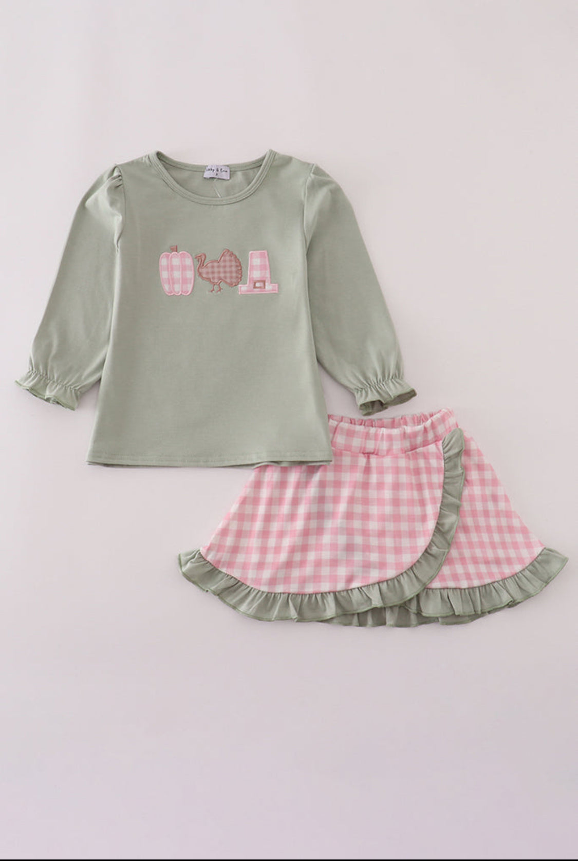 Sage Pumpkin Turkey Applique Skort Set