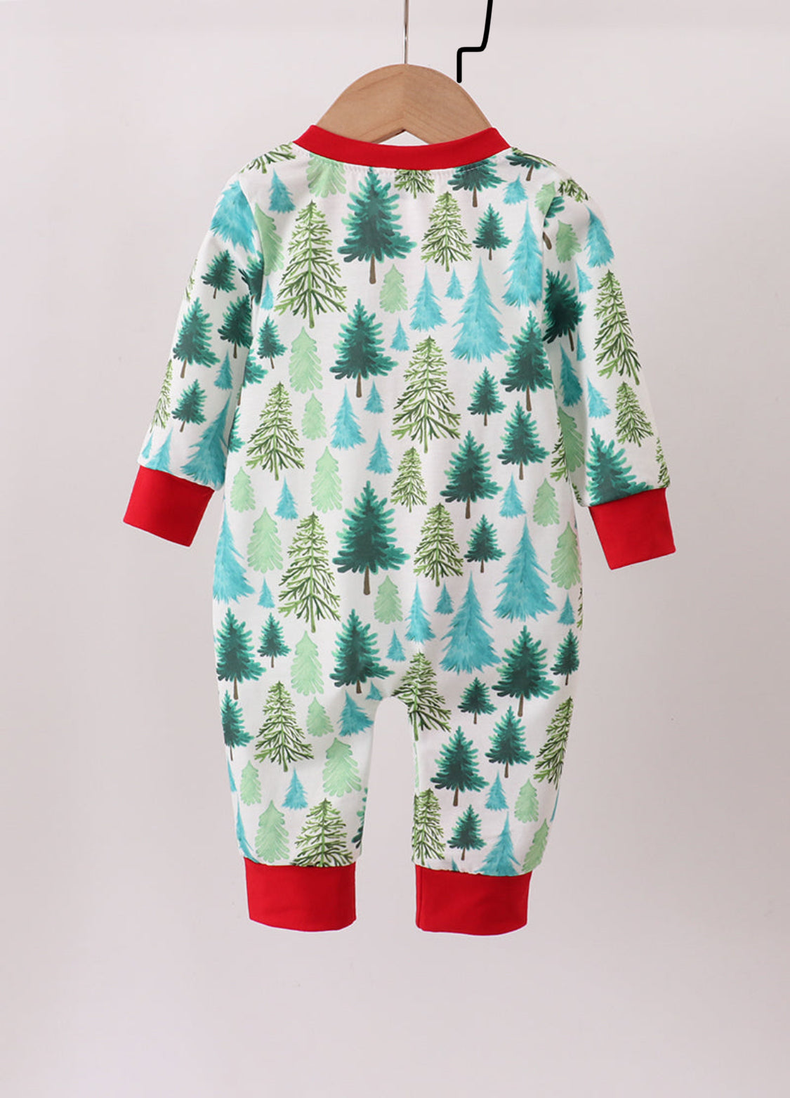 Green Christmas Tree Print Boy’s Romper Pajamas