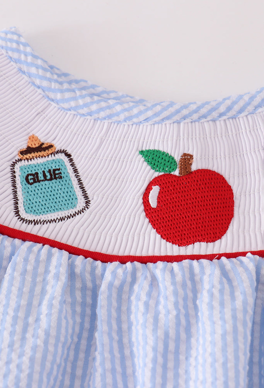 Red ABC Apple Embroidery Smocked Girl’s Short Set